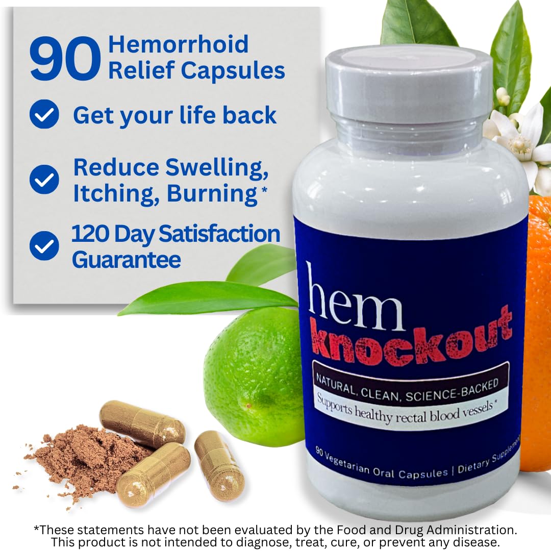 Hem Knockout Internal Hemorrhoid Relief Supplement- Fast-Acting Pills for Pain, Swelling & Bleeding - Natural Vein Strengthening Formula - 90 Day Supply - Made in USA Hem Knockout Au supplements