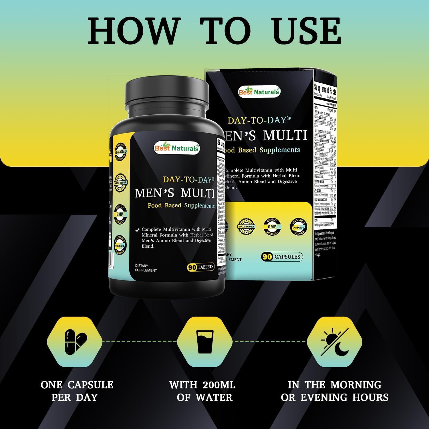 Best Naturals Day-to-Day Men's Multivitamin Food Based Supplement with Vitamin A, L-Arginine, L-Glutamine, L-Lysine- 90 Tablets Best Naturals Au supplements