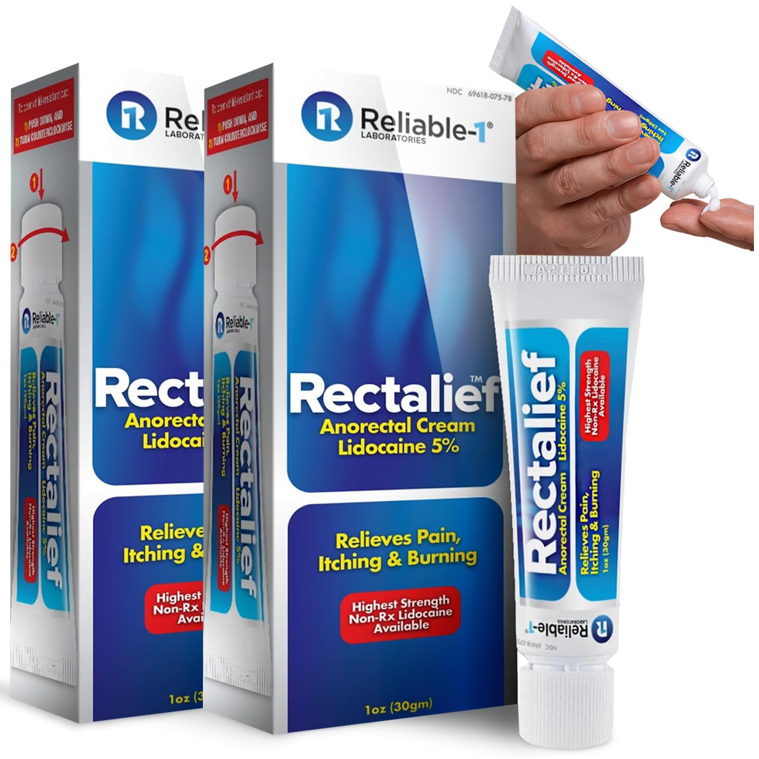 Rectalief 5% Lidocaine Hemorrhoid Cream (Max Non-RX Strength) Reliable-1 Laboratories Soothing Anorectal, Numbing Hemorrhoidal Ointment - Pain, Itching, & Burning, Strongest OTC Anal Treatment, 2-Pack Reliable-1 Laboratories Au supplements