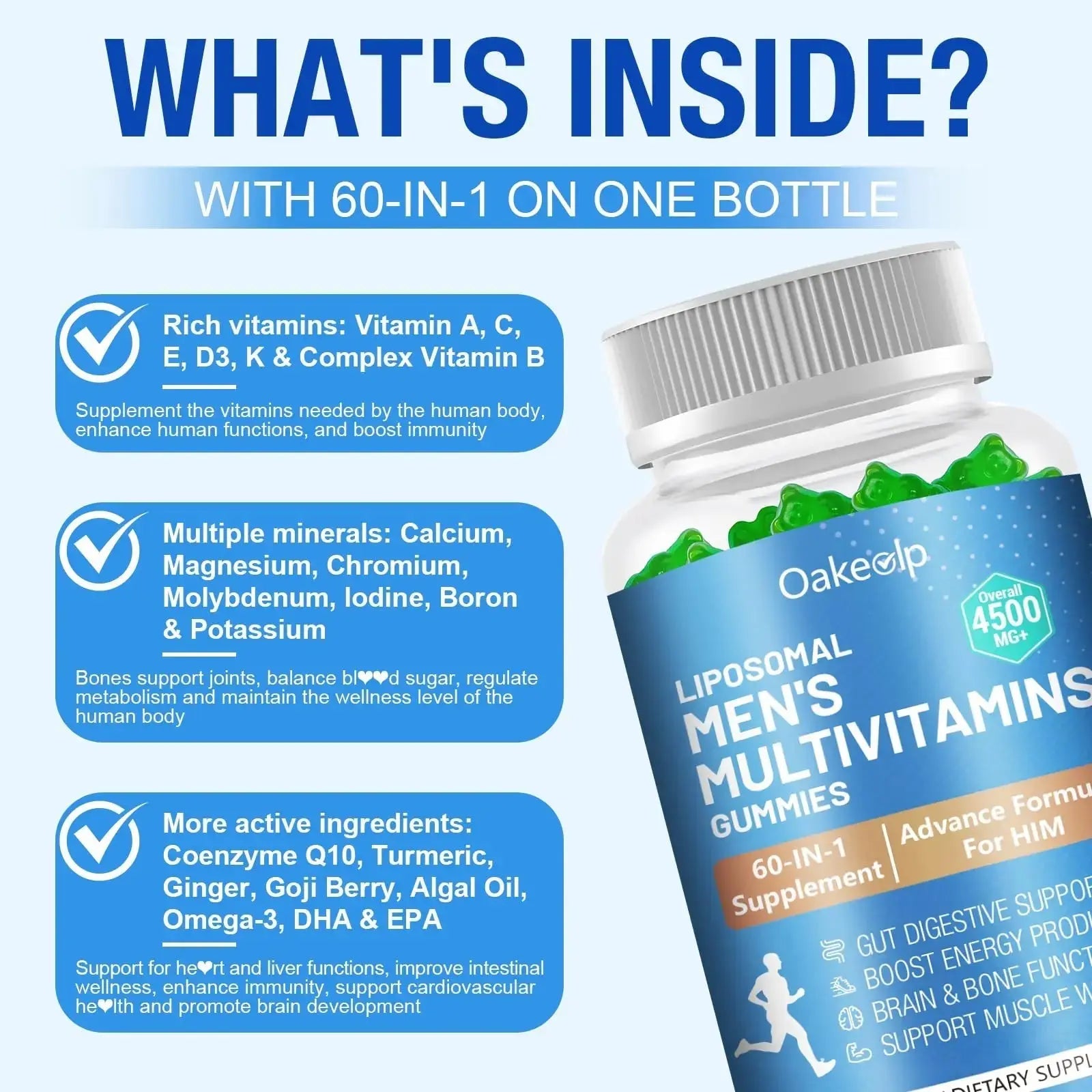 60-IN-1 Liposomal 120+ Nutrients Men's Multivitamin Gummy 4500MG+ Overall,300Billion Probiotics, Algal DHA, CoQ10, Turmeric & Herbal Blends Oakevlp Au supplements