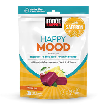 FORCE FACTOR Happy Mood, Mood Support and Mood Balance Supplement to Support Happiness, Positivity, and Stress, Made with Magnesium, Saffron, Zembrin, Non-GMO, Tropical Fruit Flavor, 30 Soft Chews Force Factor Au supplements