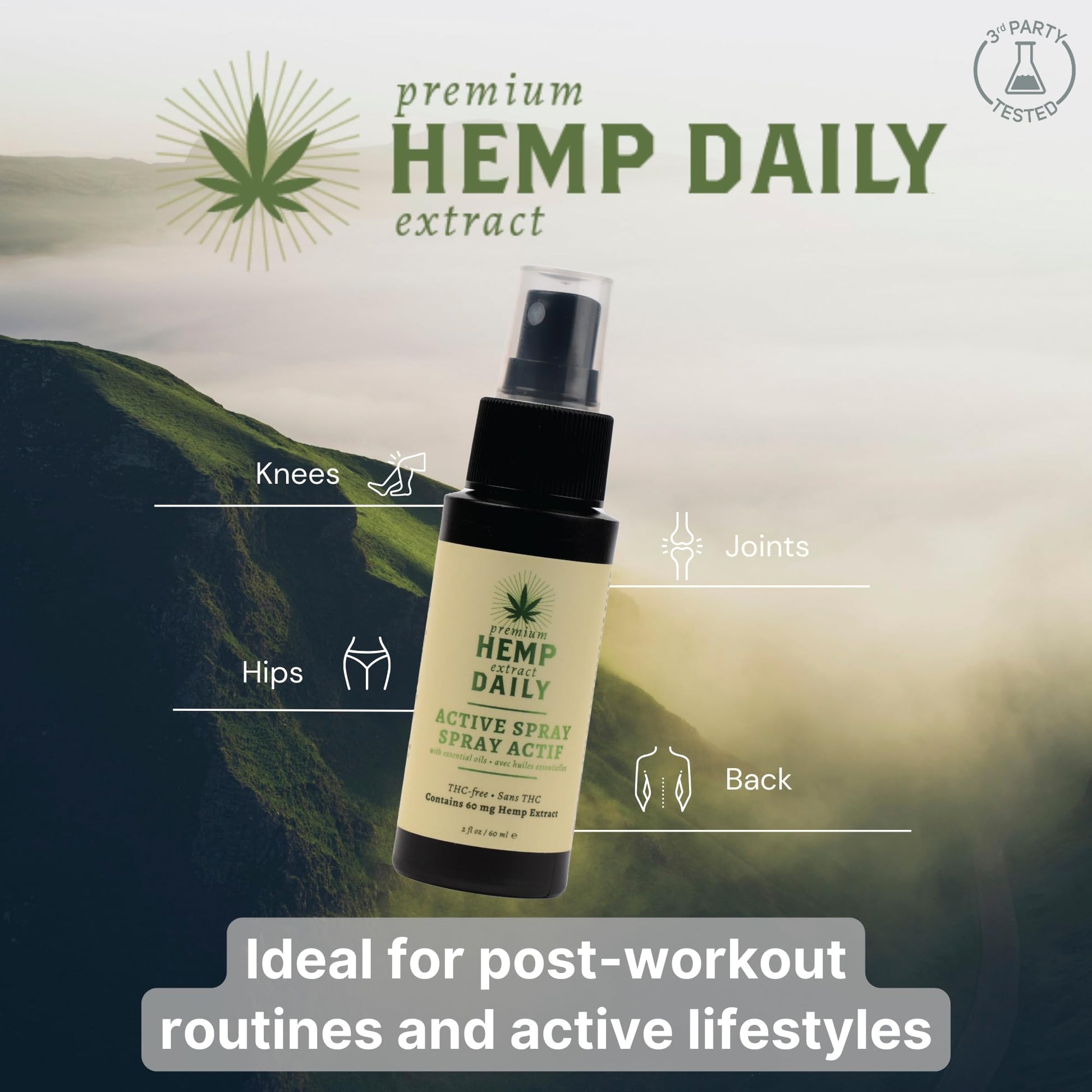 Hemp Daily Active Spray | Hemp Spray with Essential Oils | Vegan, Organic Ingredients | 2 Fluid Ounces (Original Spray, Single) Premium Hemp Extract Daily Au supplements