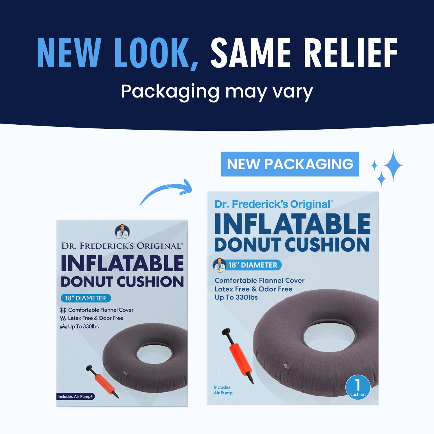 Dr. Frederick’s Original Inflatable Donut Pillow - 18" Seat Cushion for Tailbone Pain, Hemorrhoids & Bed Sores – Doctor-Developed for Postpartum, Prostatitis & Travel - Odor-Free, Durable Vinyl - Gray Dr. Frederick's Original Au supplements