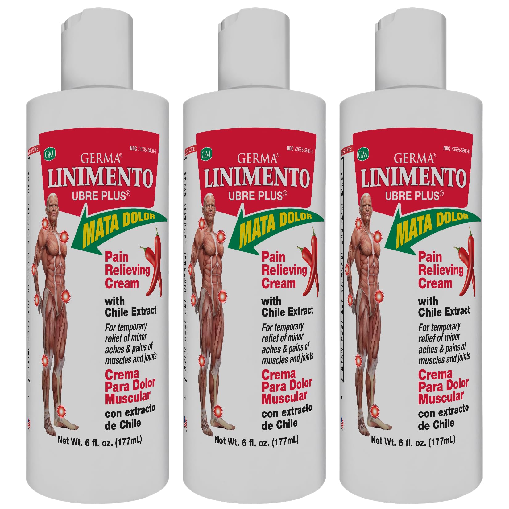 Germa Liniment Udder Plus. Natural Topical Analgesic Ointment. Relief for Pain and Aches in Joints and Back. With Chile Extract. 6 oz. Pack of 3 Germa Au supplements