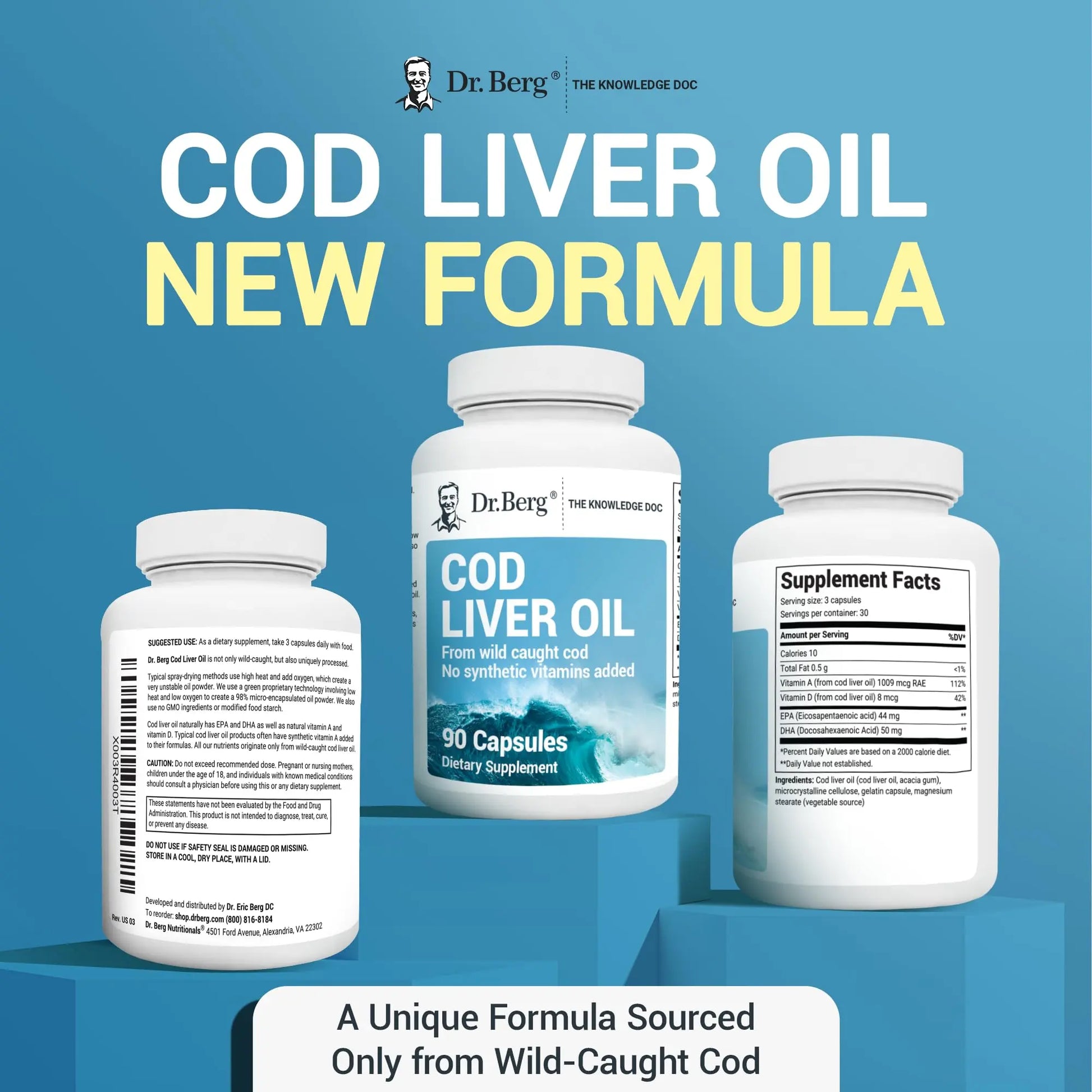 Dr. Berg Cod Liver Oil Capsules - New Formula Without OxBile - Rich in Omega-3 Fatty Dr. Berg Nutritionals Au supplements