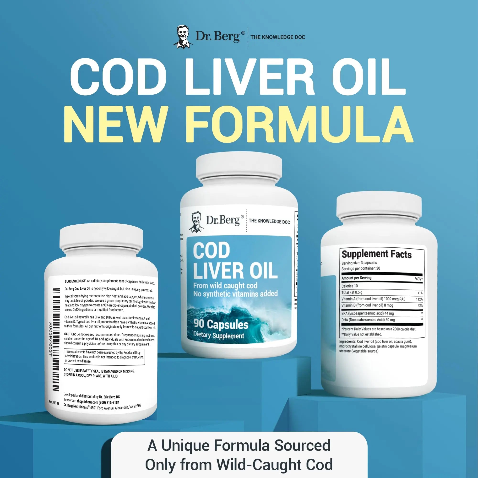 Dr. Berg Cod Liver Oil Capsules - New Formula Without OxBile - Rich in Omega-3 Fatty Dr. Berg Nutritionals Au supplements