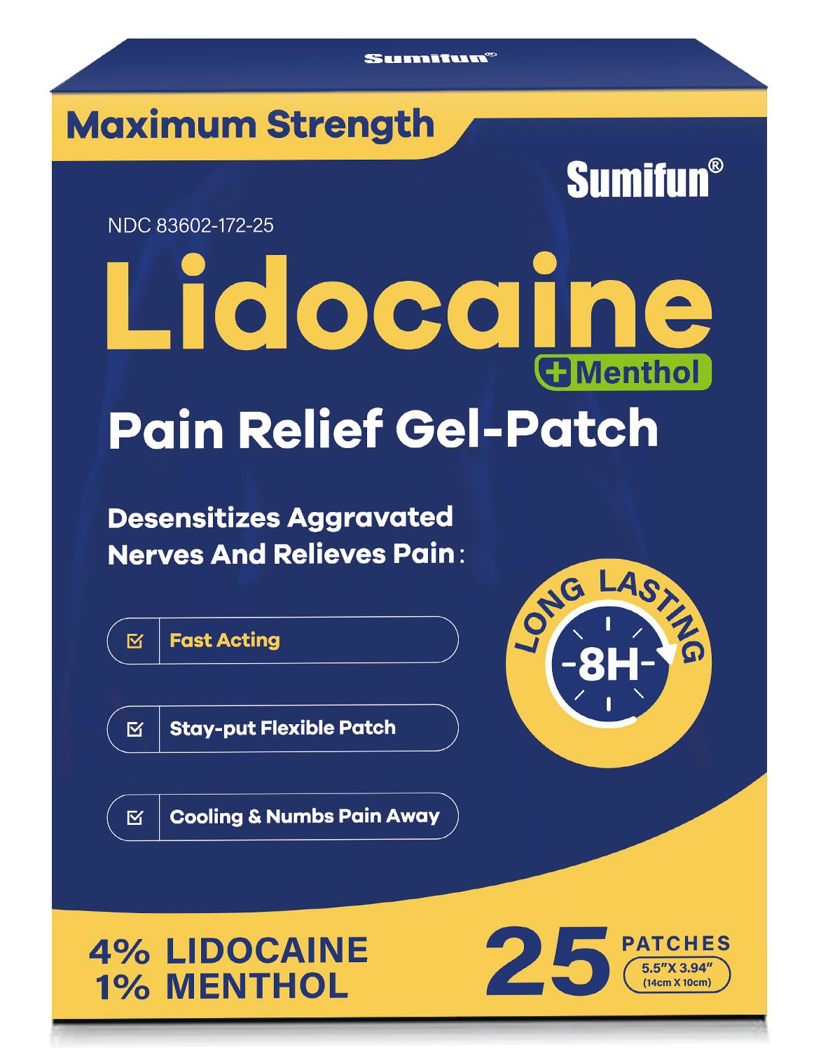 Sumifun Lidocaine Pain Relief Patches - Fast, Targeted Therapy Simple Backache, Soreness, Sprain, Joint Pain with Maximum Strength 4% Lidocaine and 1% Menthol (Large, Count, 25) Sumifun Au supplements