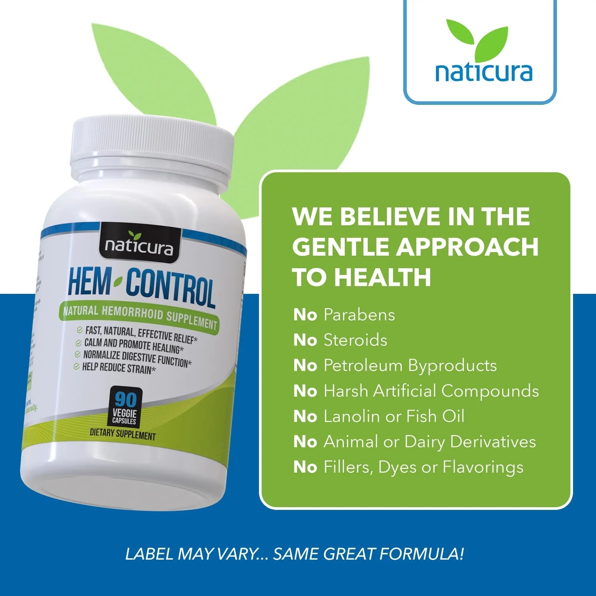 Naticura Hem-Control - Fast Effective Hemorrhoid Treatment Supplement - Powerful Formula to Promote Symptom Relief, Shrinking of Hemorrhoids, Ease Discomfort - 90 Vegan Capsules - Made in USA Naticura Au supplements