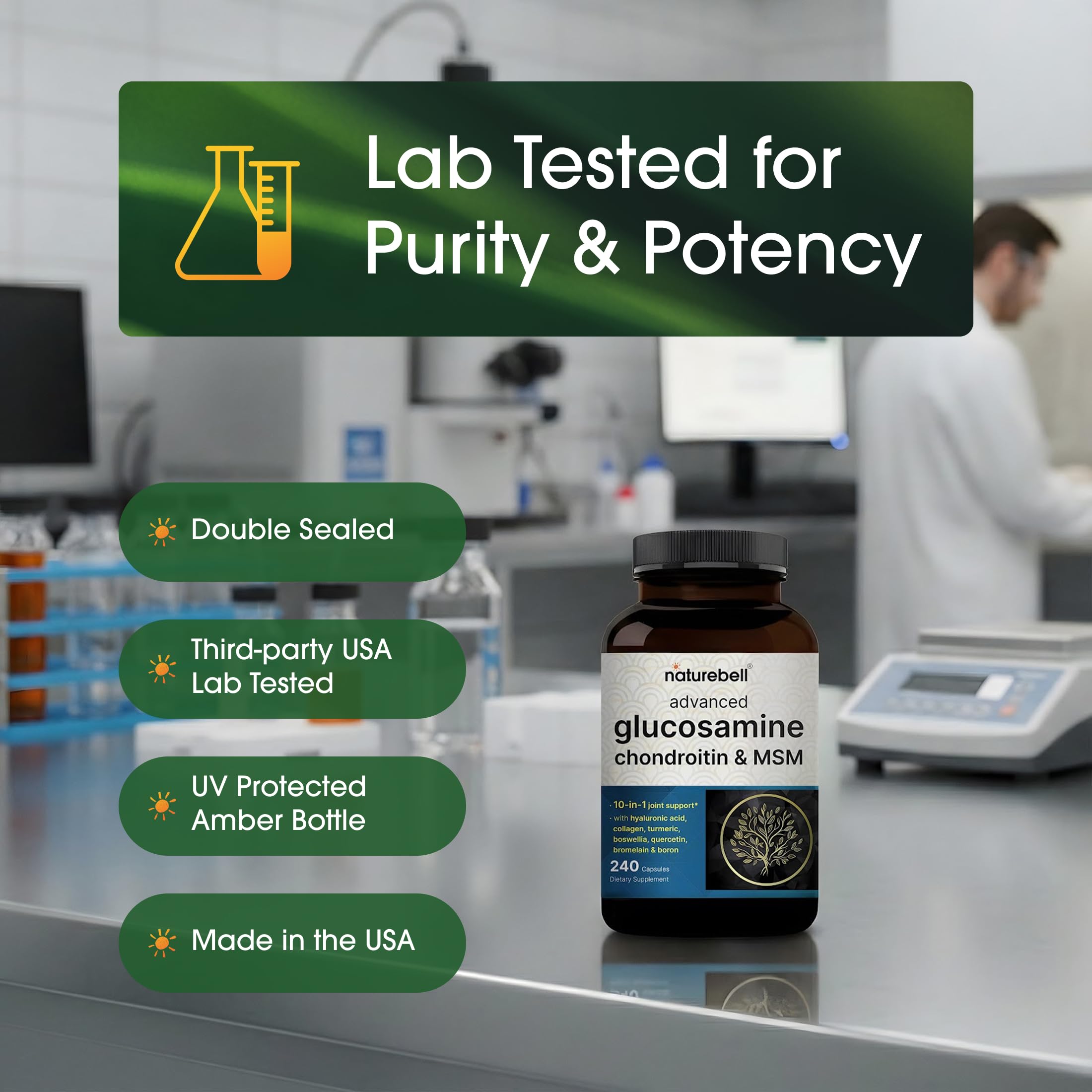 NatureBell Advanced Glucosamine Chondroitin & MSM - 240 Capsules - 10-in-1 Joint Support Complex* - Includes Hyaluronic Acid, Turmeric, Glucosamine, Collagen & More NatureBell Au supplements