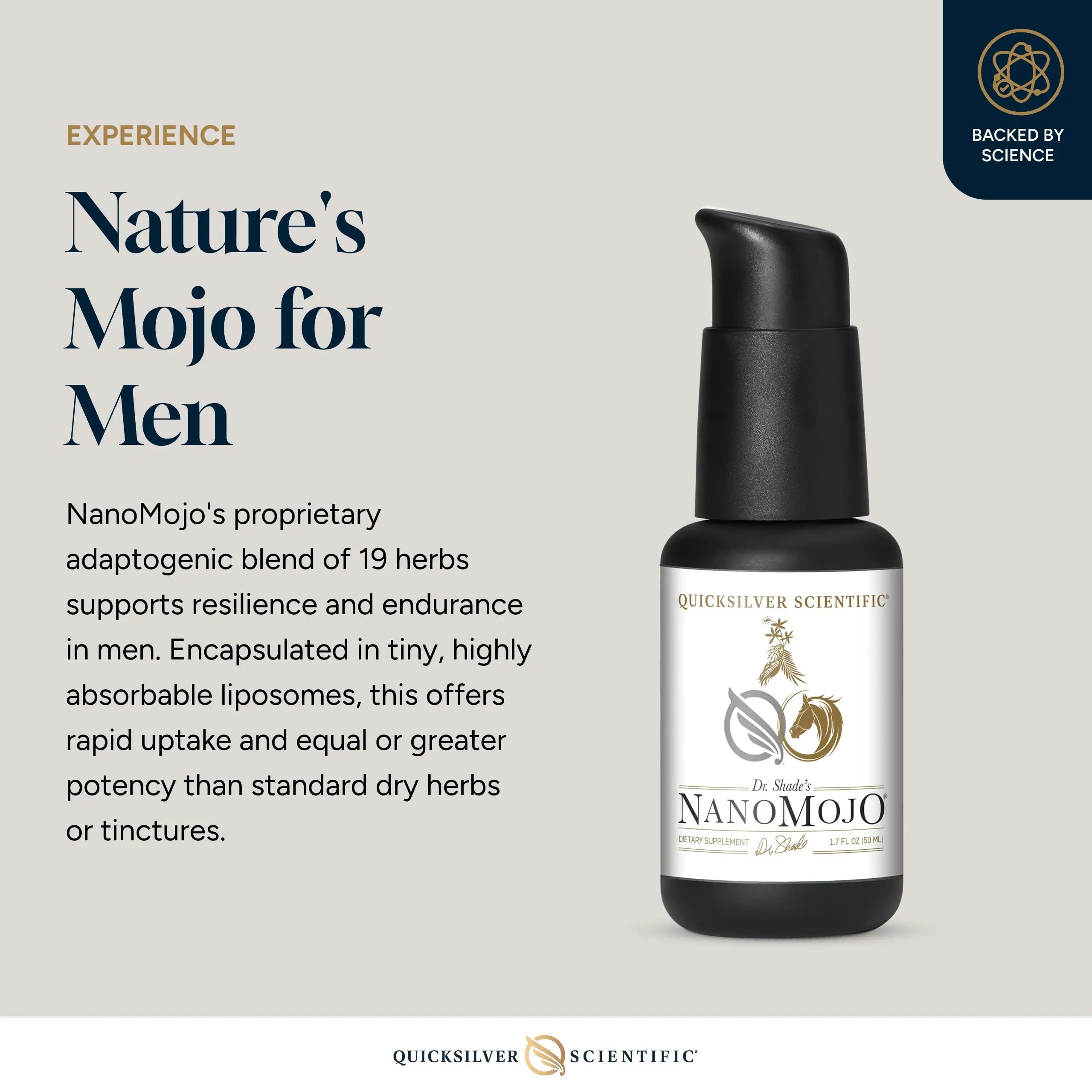 Quicksilver Scientific NanoMojo - Male-Specific Endurance Elixir & Energy Boost Support - 19 Herbs Including Epimedium for Men, Rhodiola Extract, Herbal Ginseng, and Adaptogenic Herbs (1.7oz / 50ml) Quicksilver Scientific Au supplements