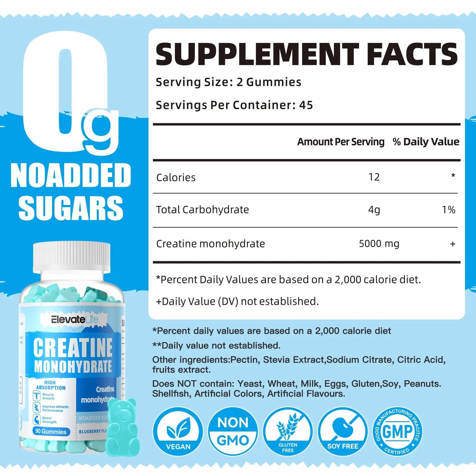 ElevateLife Creatine Monohydrate Gummies 5000mg for Men & Women, Chewables ElevateLife Au supplements