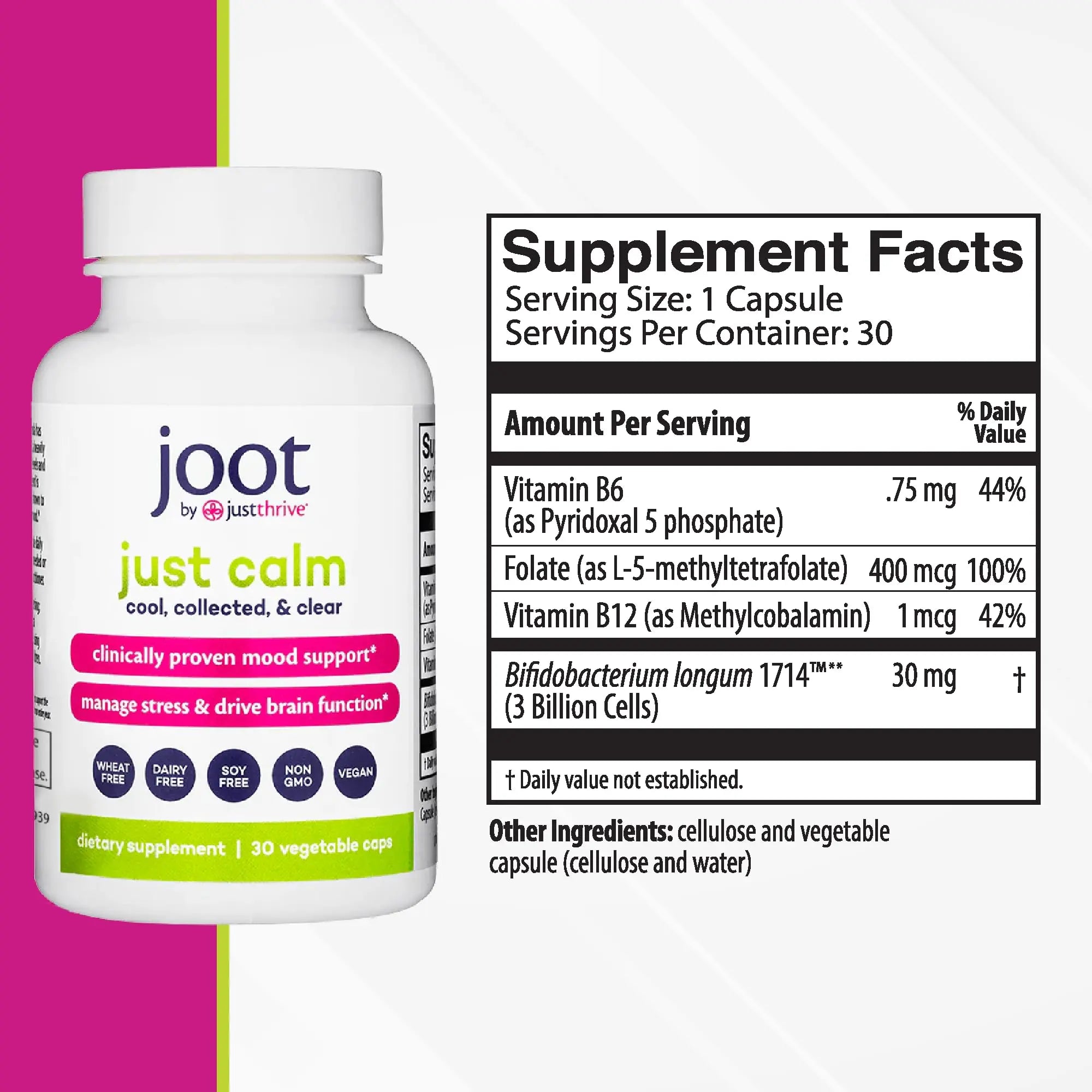 Just Thrive - Just Calm - Cortisol Manager - Calming, Memory, and Mood Support Supplement - Vegan, 30 Calm Capsules Just Thrive Au supplements