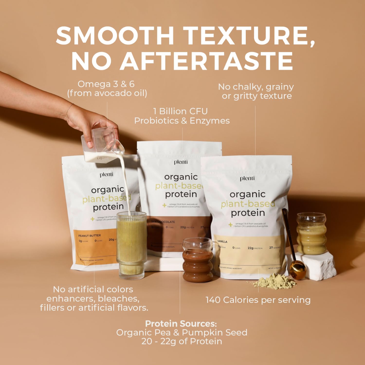 plenti Organic Plant-Based Protein Powder: Vanilla - 20g Pea Protein + Probiotics, Digestive Enzymes & Omega 3-6, Gut Friendly, Sugar Free, 27 Servings (2 lbs) plenti Au supplements