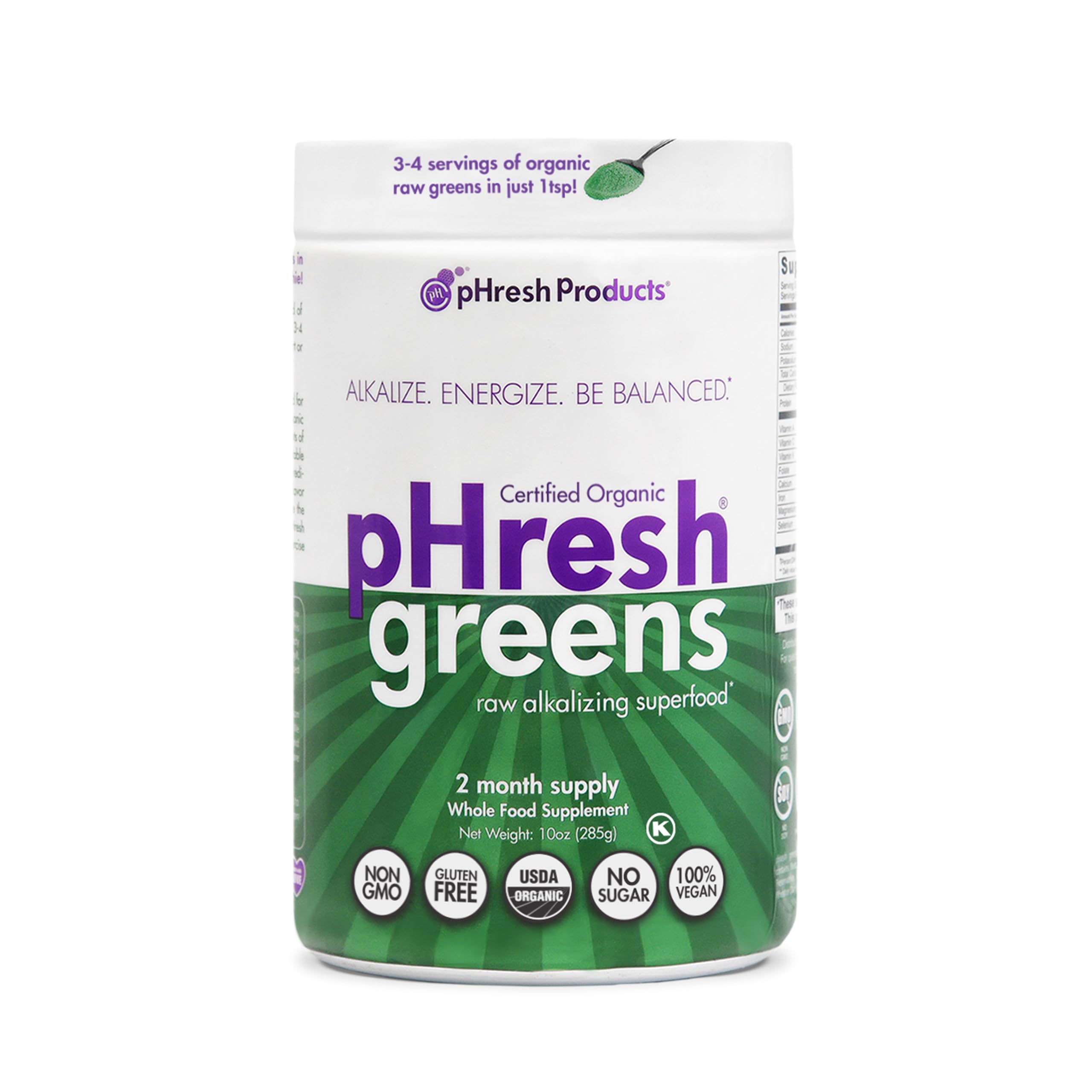 pHresh - Greens Raw Alkalizing Superfood Greens Powder - 2 Month Supply - Vegan, Kosher, Gluten Free - Natural Enzymes, Nutrients - Approved for Intermittent Fasting - 10 oz Phresh Products Au supplements