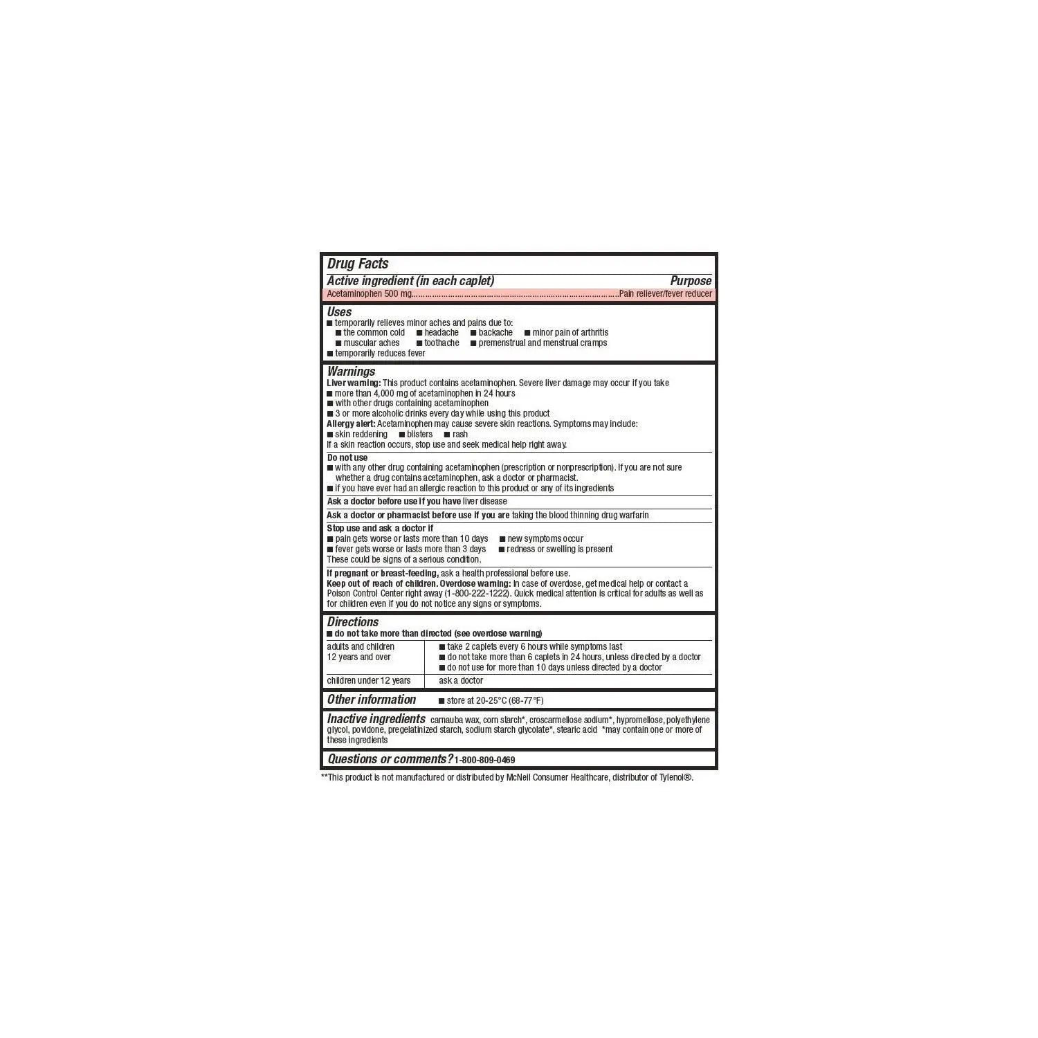 Members Mark Acetaminophen, 1200 Caplets, Pain Reliever, 500 mg MEMBER´S MARK Au supplements