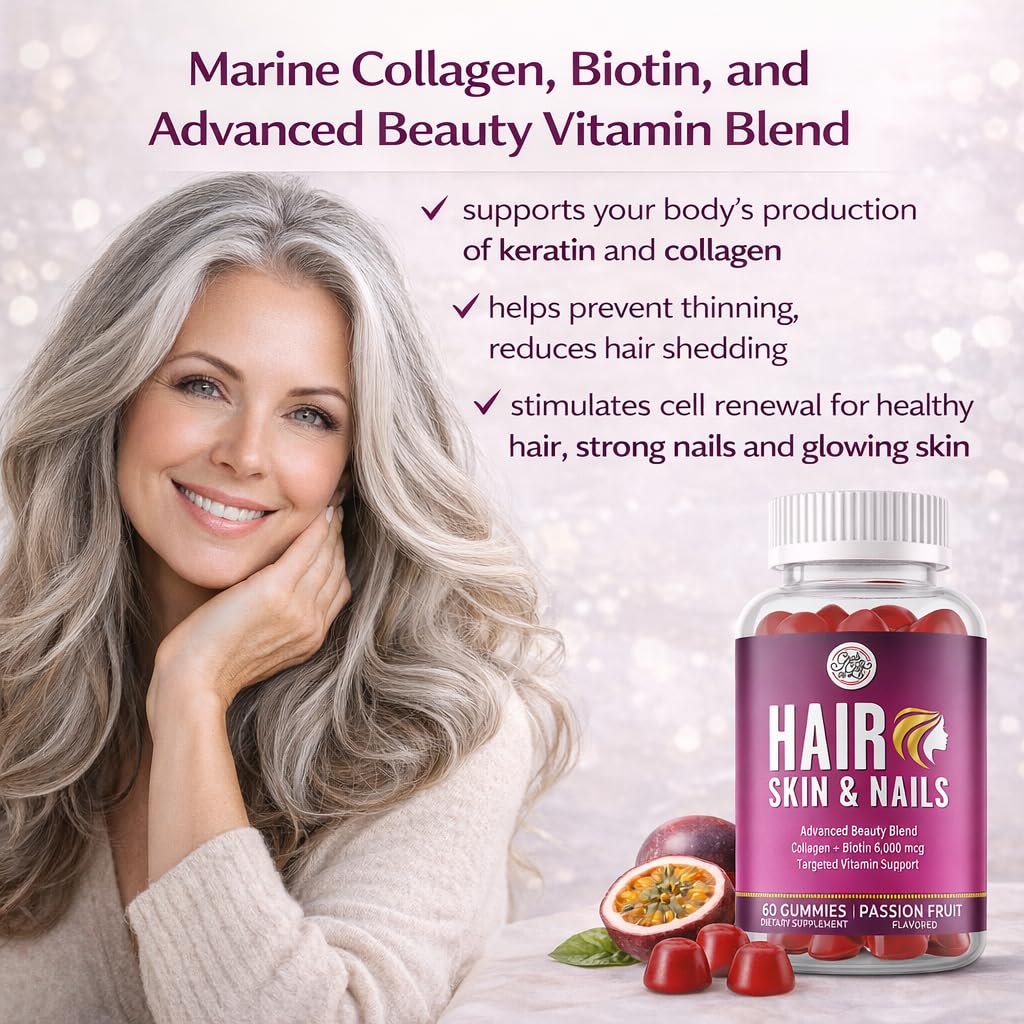 Grab The Gold Hair Skin & Nails Vitamins for Women | Gummies with 6000mcg Biotin & Collagen | 10 Essential Vitamin & Minerals | Gluten-Free, Non-GMO, Passion Fruit Flavor | 1 Month Supply, Made in USA Grab The Gold Au supplements