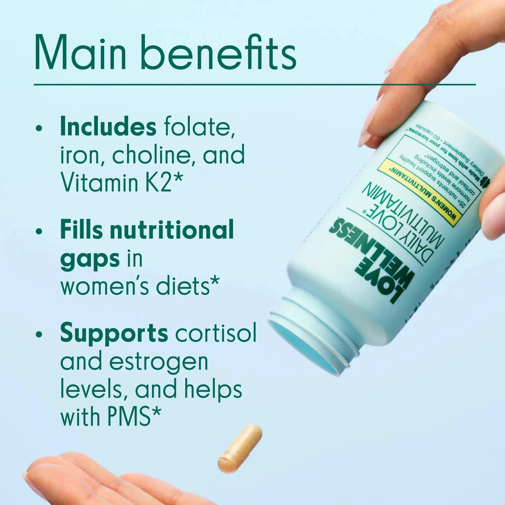 Love Wellness Daily Love Multivitamin for Women | Supports Energy, Cortisol, Immune Health, Stress Relief, & PMS | Complete with Vitamin D, C Love Wellness Au supplements