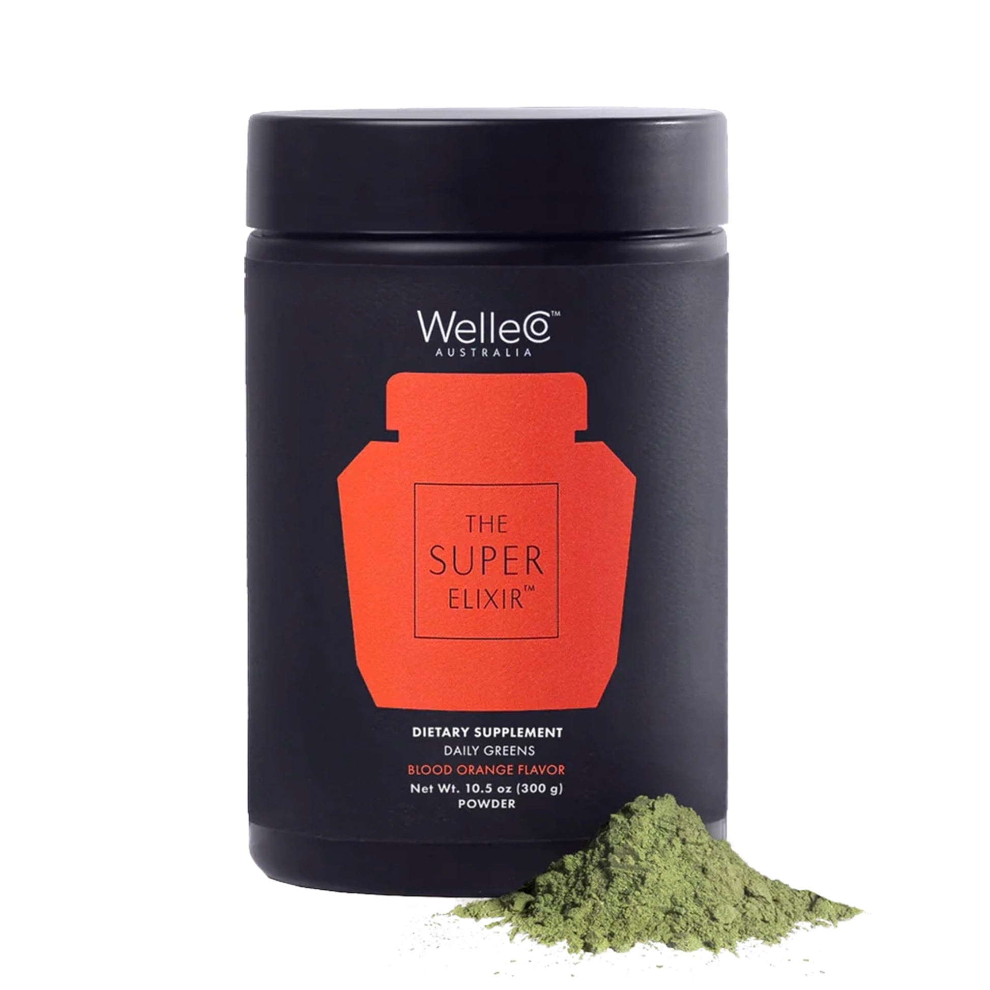 WelleCo The Super Elixir Daily Greens Powder, Probiotic Drink Mix with Whole Foods, Gluten Free, Vegan Gut Health Powder, Energy, Immunity, Healthy Skin, Hair & Nails (Jar, Blood Orange) WelleCo Au supplements