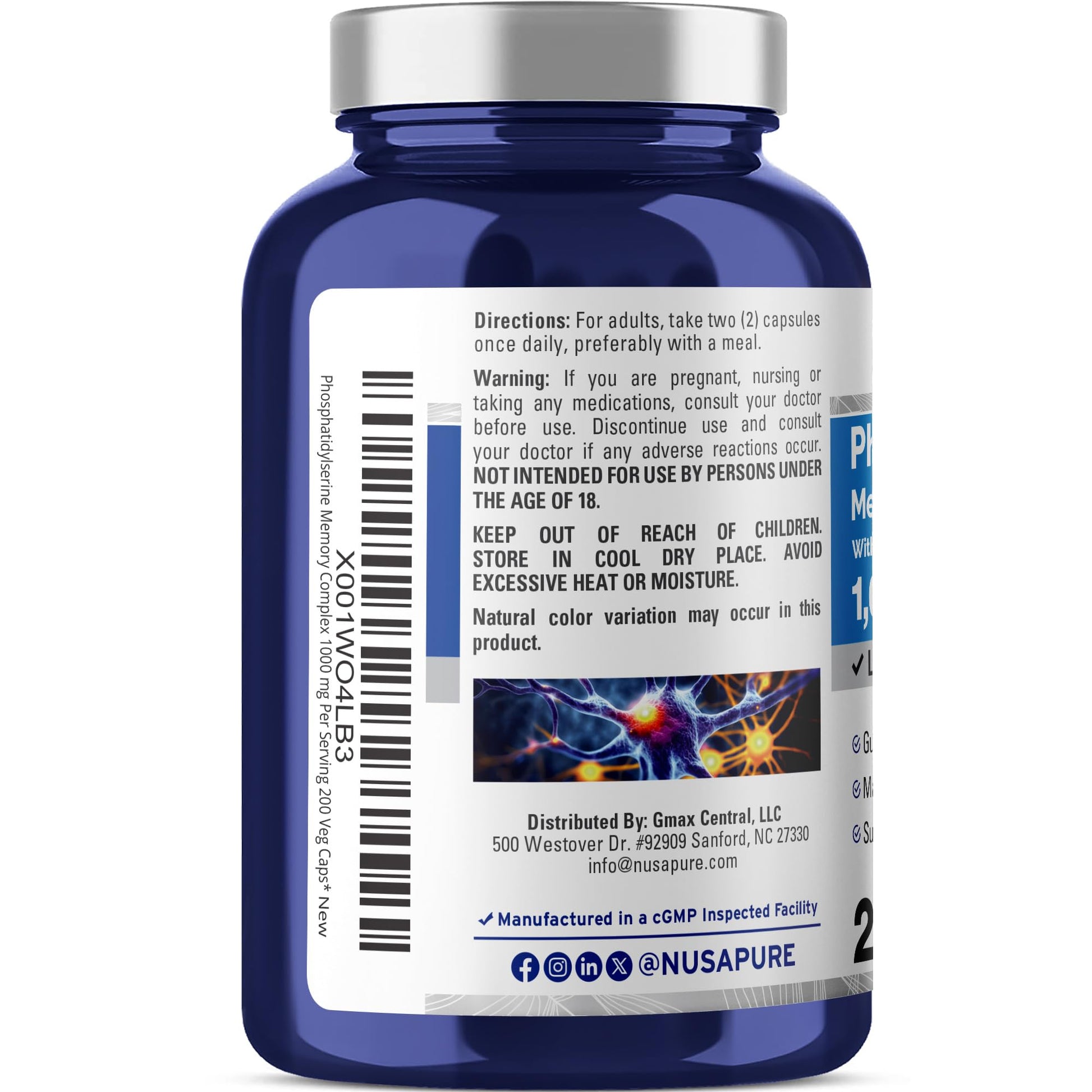 NusaPure Phosphatidylserine Memory Ultimate Complex 1000mg 200 Vegetarian Caps (Vegan, Non-GMO) NusaPure Au supplements