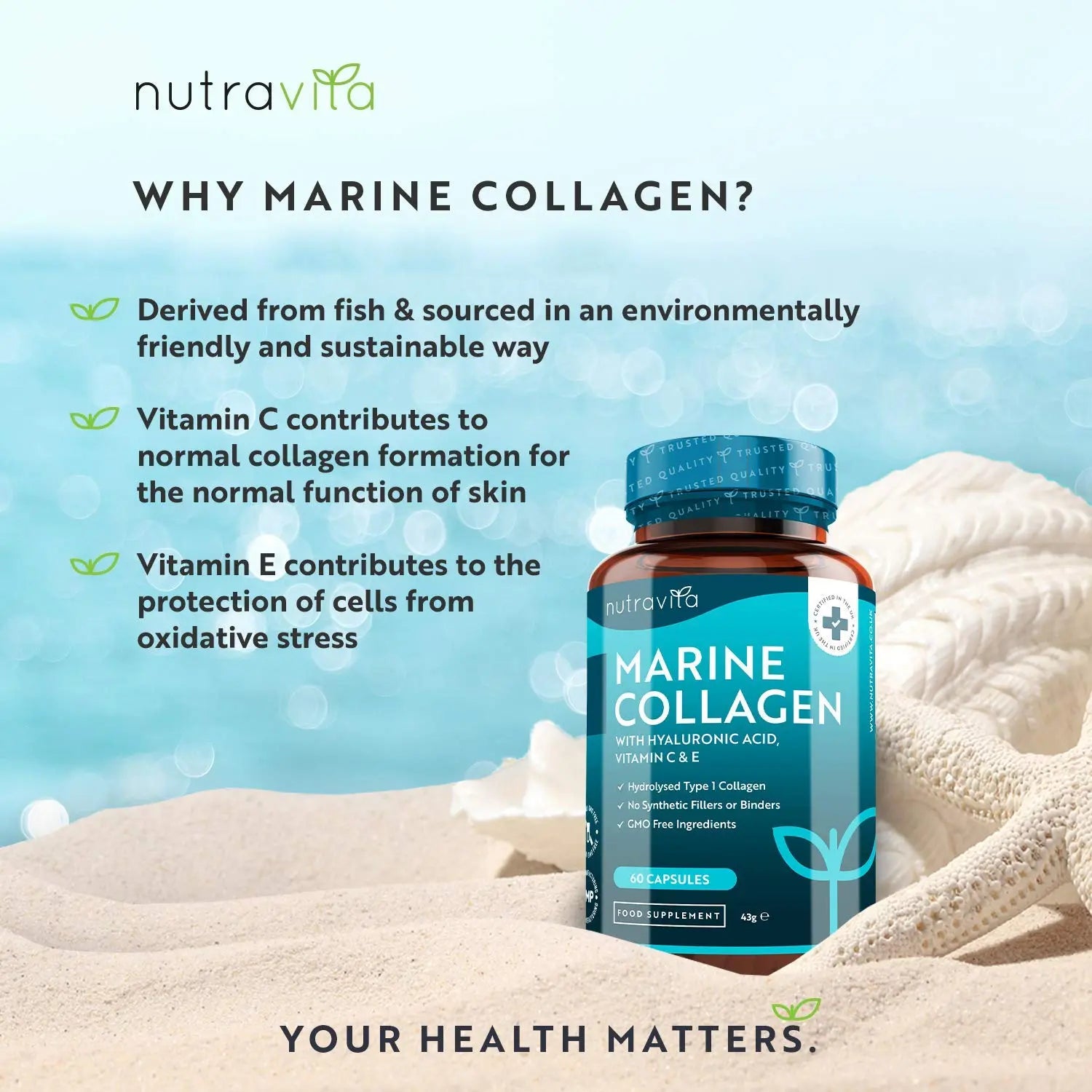 Marine Collagen 1000mg - 60 Capsules of Superior Type 1 Hydrolysed Collagen Nutravita Au supplements