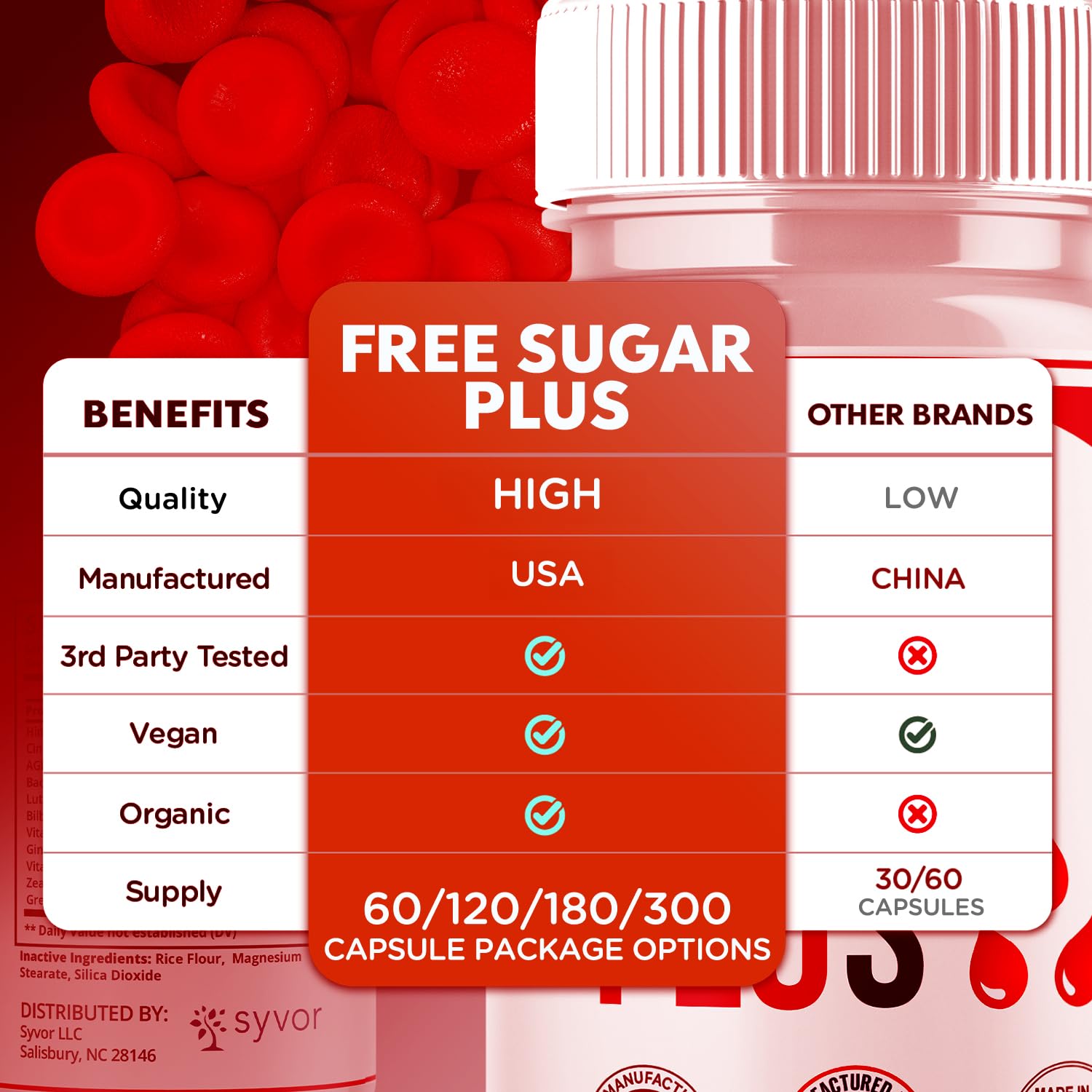 Free Sugar Plus Capsules, Official FreeSugar Plus Blood Health Support Pills With All Natural Ingredients, Free Sugar Plus Advanced Wellness Support with Premium Vitamins for Women & Men (60 Capsules) Syvor Au supplements