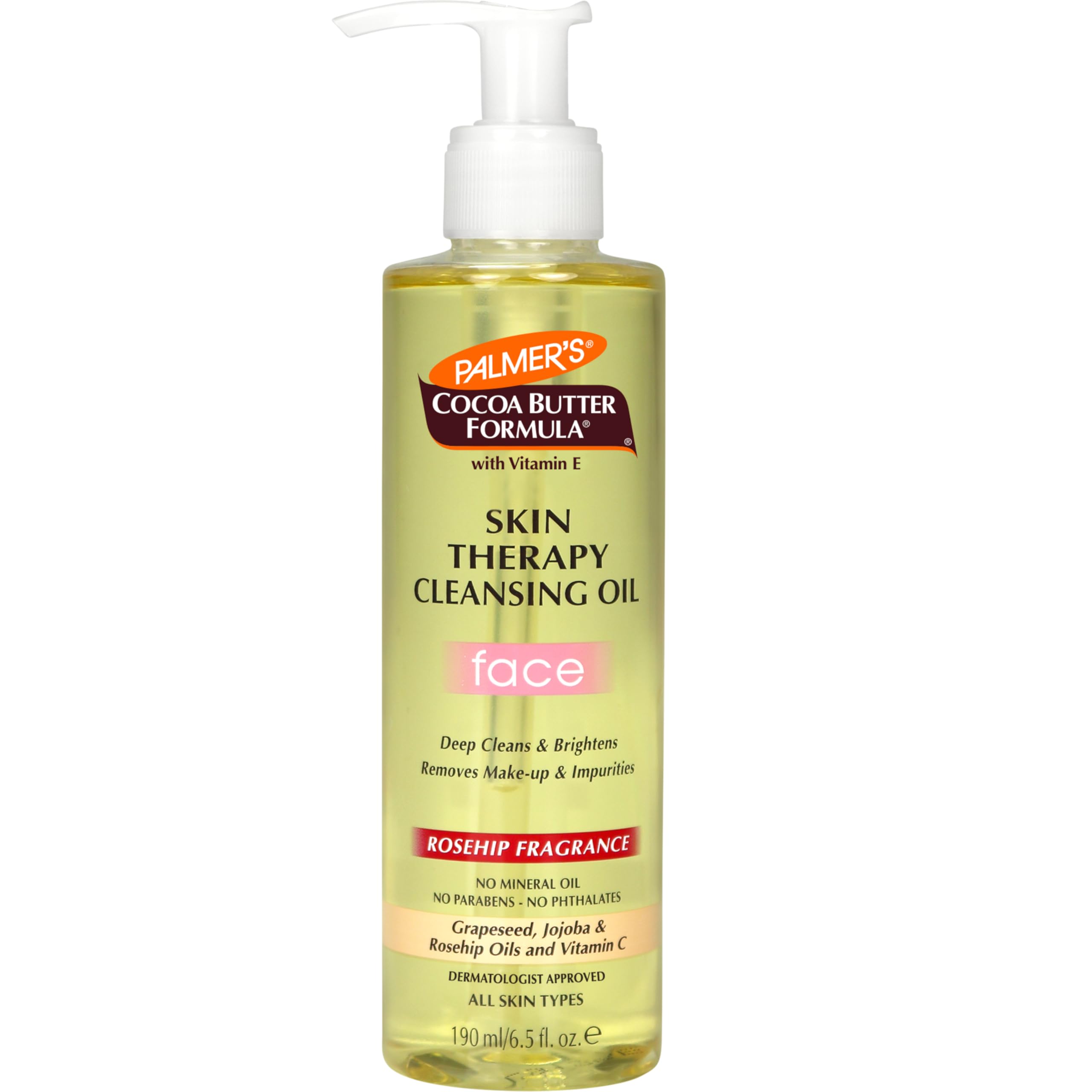 Palmer's Cocoa Butter Formula Skin Therapy Cleansing Oil, Gentle Makeup Remover with Rosehip Oil and Vitamin C, 6.5 Ounce