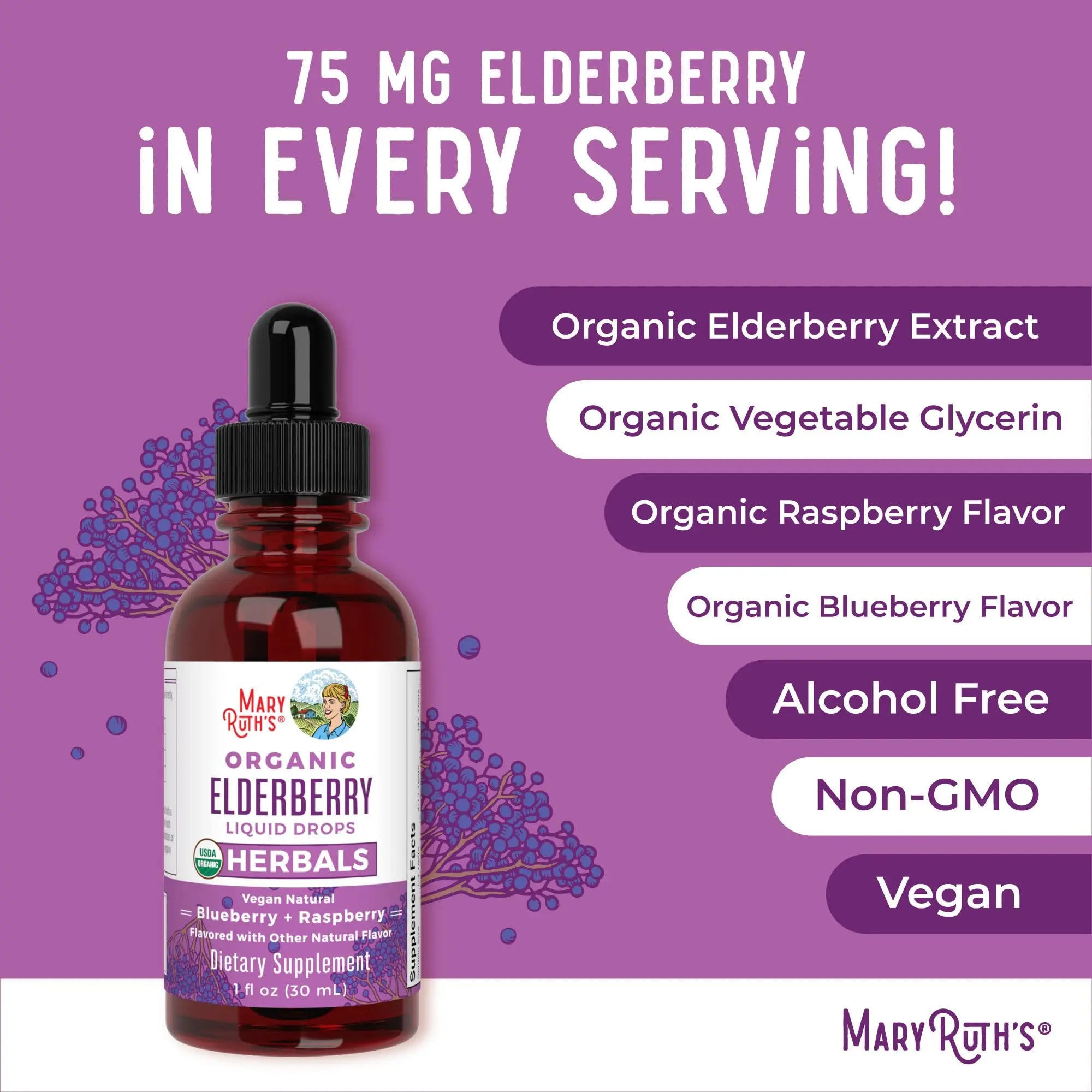MARYRUTH'S Elderberry Liquid Drops for Adults & Kids | Immune Support | Antioxidant | Overall Wellness | Elder Berry Extract | USDA Organic | Sugar Free | Vegan | Non-GMO | Gluten Free | 1 Fl Oz MARYRUTH'S Au supplements