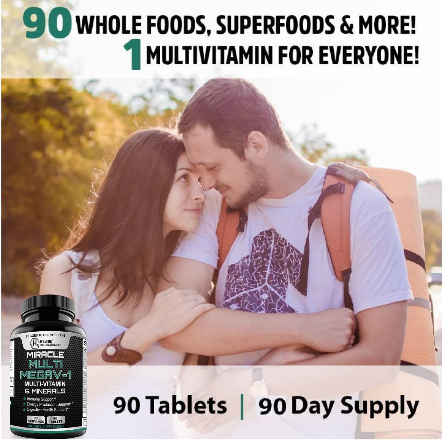 MEGAV-1 Multi-Vitamin, Superfood & Minerals - Daily Multivitamin with Probiotics, Digestive Enzyme, Mushroom Complex for Heart Health, Immune Support, Energy & Stamina - 90 Tablets Hybrid Nutraceuticals Au supplements