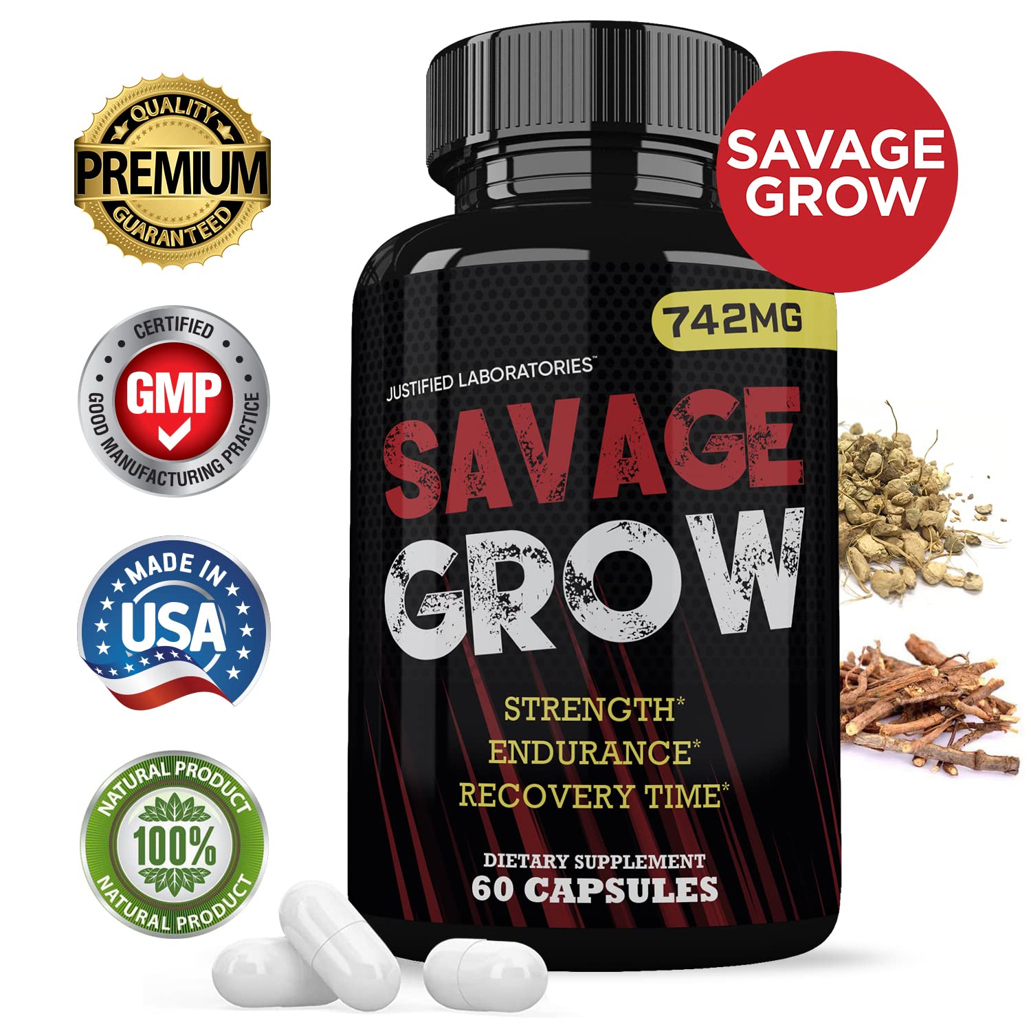 Savage Grow 742MG All Natural Advanced Men's Health Formula 60 Capsules Justified Laboratories Au supplements