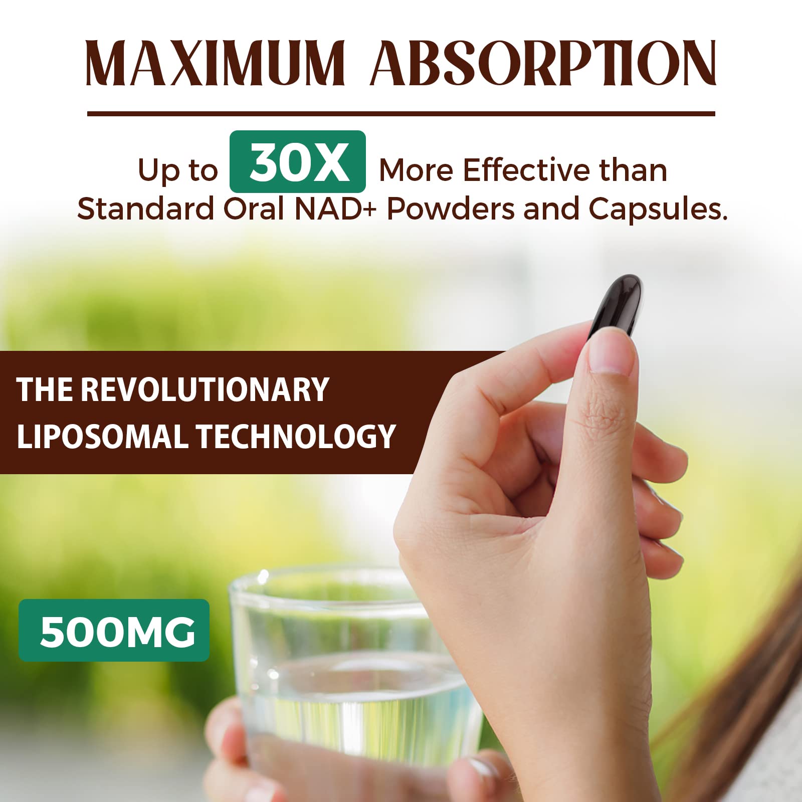 Caenciennes Liposomal NAD+ 500 MG Supplement, True NAD Plus Supplement, Superior Absorption, Boost NAD+ More Efficient Than Nicotinamide Riboside for Cellular Energy, Healthy Aging, 60 Serving Caenciennes Au supplements