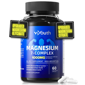 Magnesium 7 Complex Supplement Advanced with 7 Forms of Magnesium (Glycinate, Malate, Chelate, Aspartate, Orotate, Taurine, Citrate), Zinc, Vitamin D3 & Vitamin B6