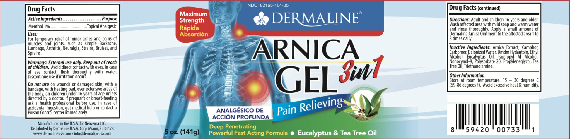 DERMALINE Arnica 3 in 1 Gel, Eucalyptus, Tea Tree Oil, Vitamin E - Fast Acting and Absorbing, Pain Relief DERMALINE Au supplements