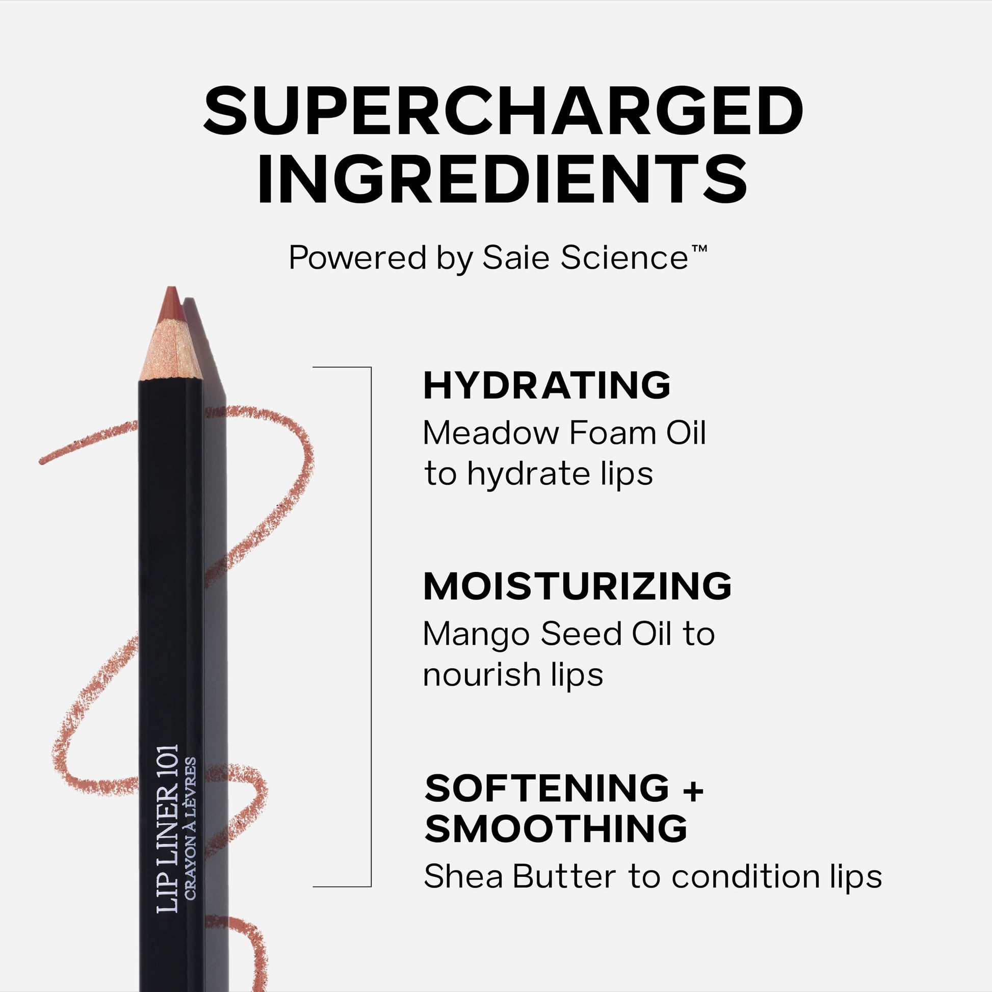 Saie Lip Liner 101 - Lip Pencil Made with a Creamy, Soft Matte Formula for a Naturally Framed or Fully Filled Look - Supercharged with Shea Butter & Jojoba Oil - Tease (.05 oz) Saie Au supplements