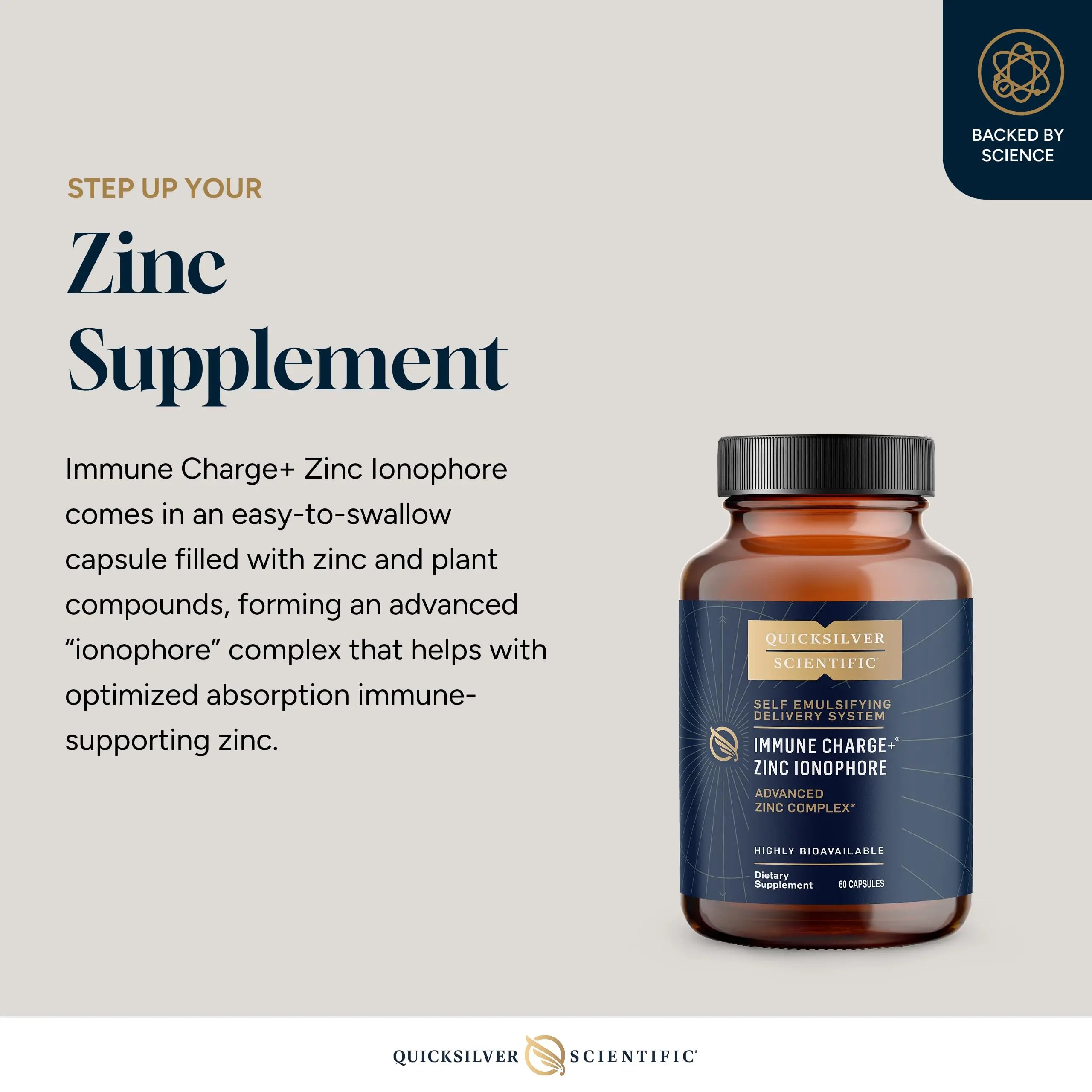 Quicksilver Scientific Immune Charge+ Zinc Ionophore - Zinc Supplement Complexed with Quercetin, Luteolin, Hesperetin Immune + GI Support (60 Capsules) Quicksilver Scientific Au supplements