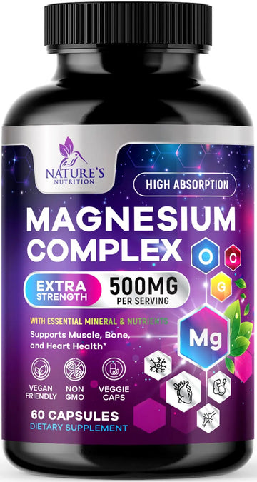 Magnesium Complex Supplement - Magnesium 500 mg Per Serving - 4 in 1 High Absorption Blend - 100% Chelated Magnesium Glycinate with Malate, Citrate & Oxide - Vegan Complex - USA Bottled - 60 Capsules Nature's Nutrition Au supplements