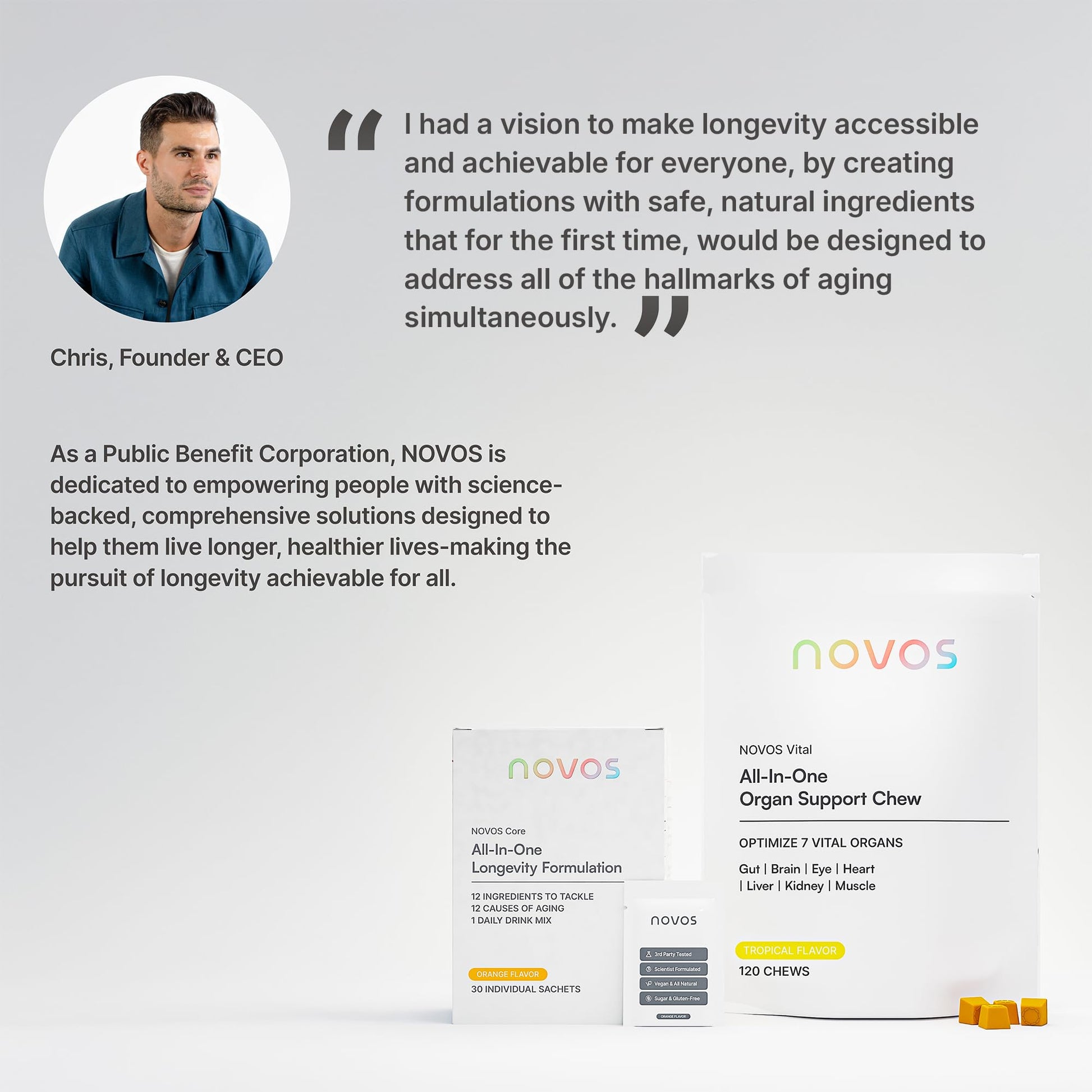 Novos Core Clinical Longevity Mix | Anti-Aging Supplement Drink Mix for Men & Women | Magnesium, L-Theanine, Fisetin and More | Supports Energy, Mood, Sleep & Cognition | Orange Flavor (30 Servings) Novos Au supplements