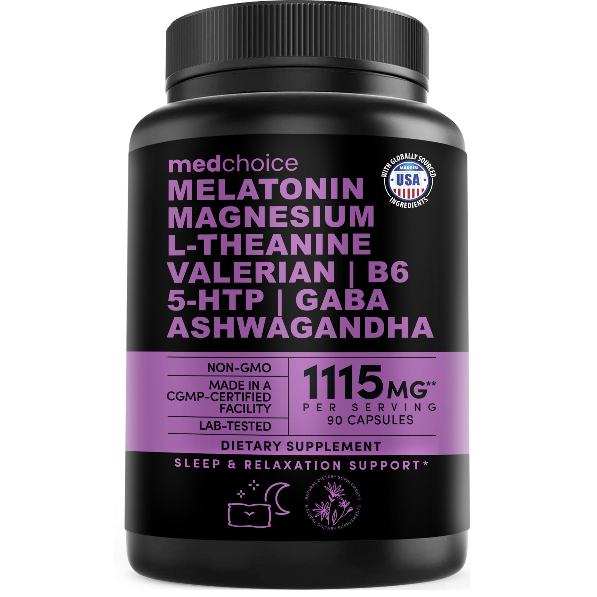 12-in-1 Melatonin Sleep Capsules - Natural Sleep Aids for Adults with Melatonin 5mg and Magnesium Glycinate 500mg, Sleep Aid with Ashwagandha, L Theanine, Valerian Root, GABA, 5-HTP (90ct, Pack of 1) MEDCHOICE Au supplements