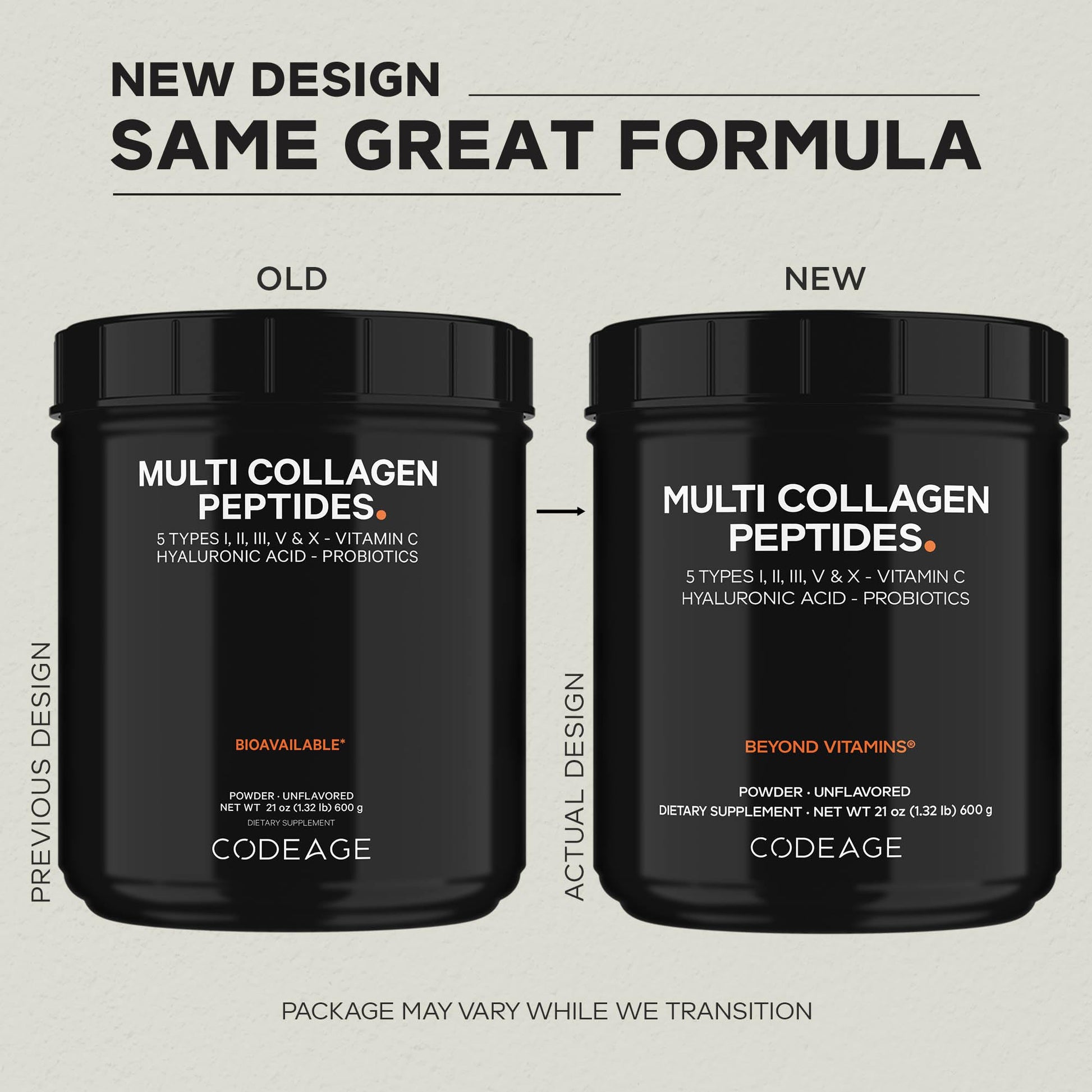 Codeage Multi Collagen Peptides + Probiotics Black Edition, Vitamin C, Hyaluronic Acid Powder Supplement, Grass-Fed, Pasture-Raised, Hydrolyzed, Zero Carbs, Type I, II, III, V & X, Unflavored, 21oz Codeage Au supplements