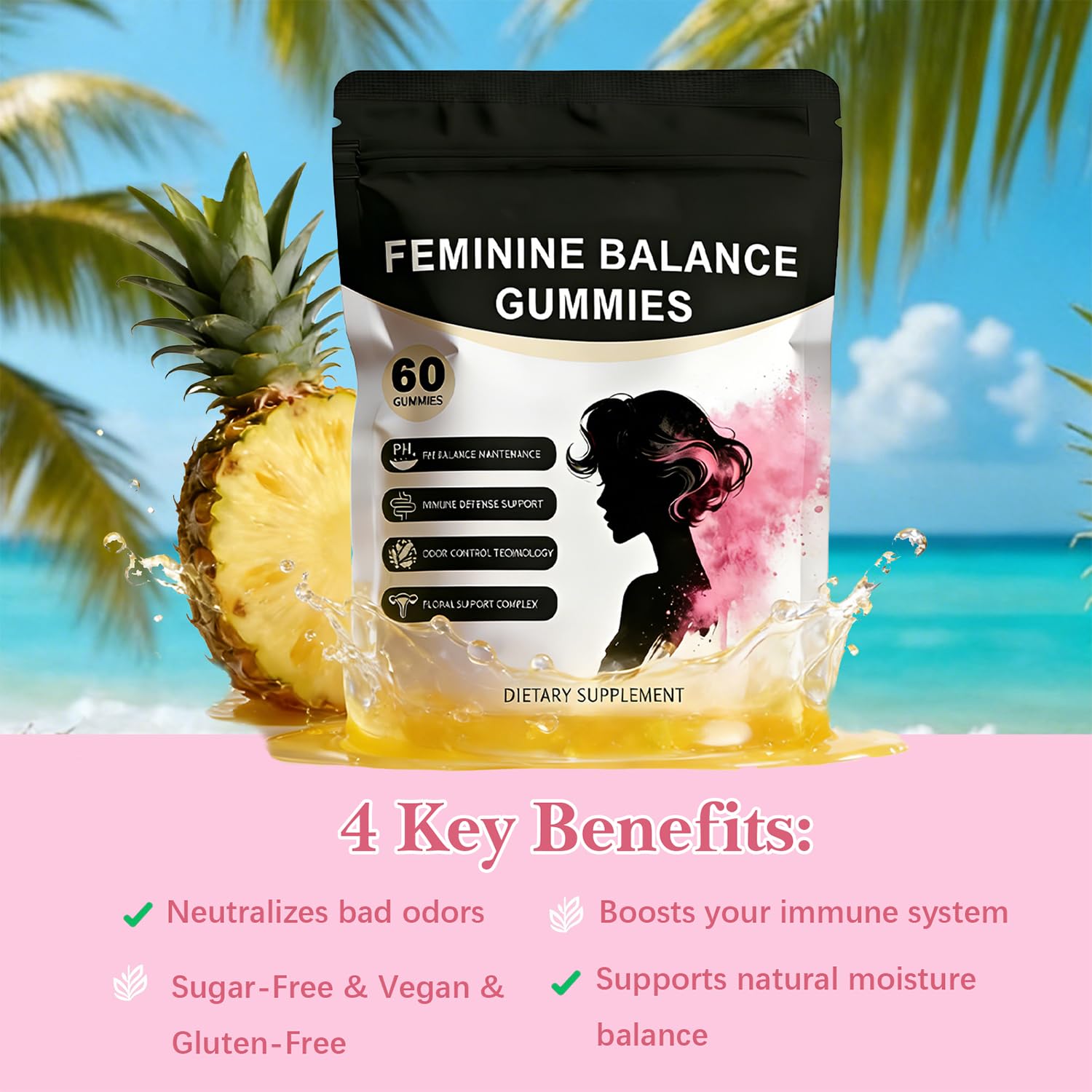 Pineapple Feminine Balance Gummies with Probiotics | Support for pH Balance & Freshness | Daily Intimate Wellness Support | Sugar-Free, Vegan | 60 Count (2) Nuora Balance Au supplements
