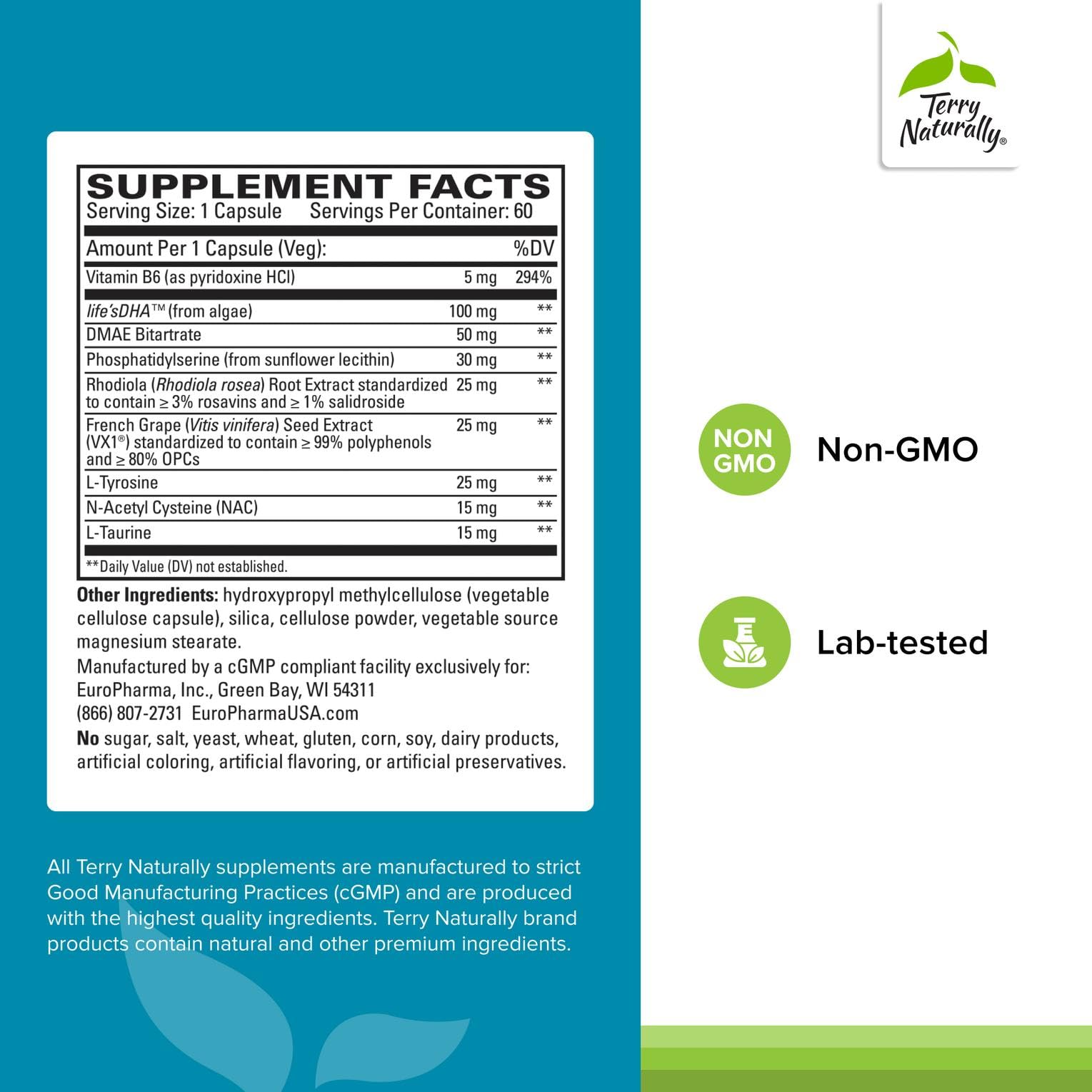 Terry Naturally Calm Kids - Calm Child Supplement - Brain Health for Focus, Memory & Concentration - Attention Supplement for Kids - Support Learning & Concentration - 60 Capsules Terry Naturally Au supplements