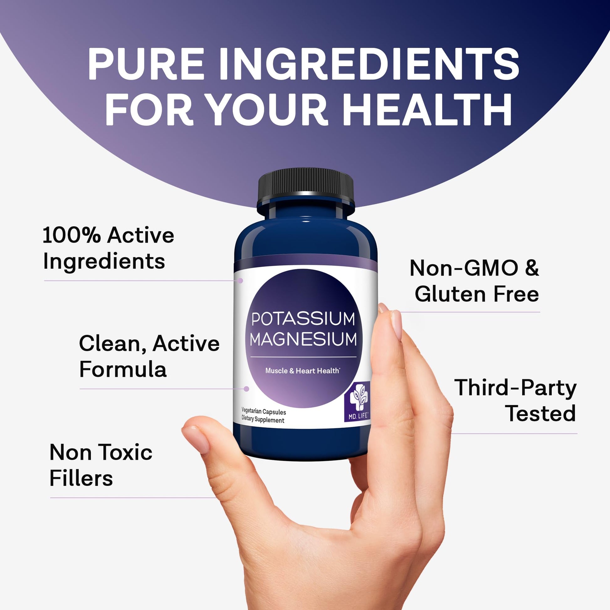 MD. Life Potassium Magnesium Supplement - 30 Capsules - High Absorption Magnesium Complex - Potassium Supplement to Support Vascular Health & Leg Cramp MD.LIFE Au supplements