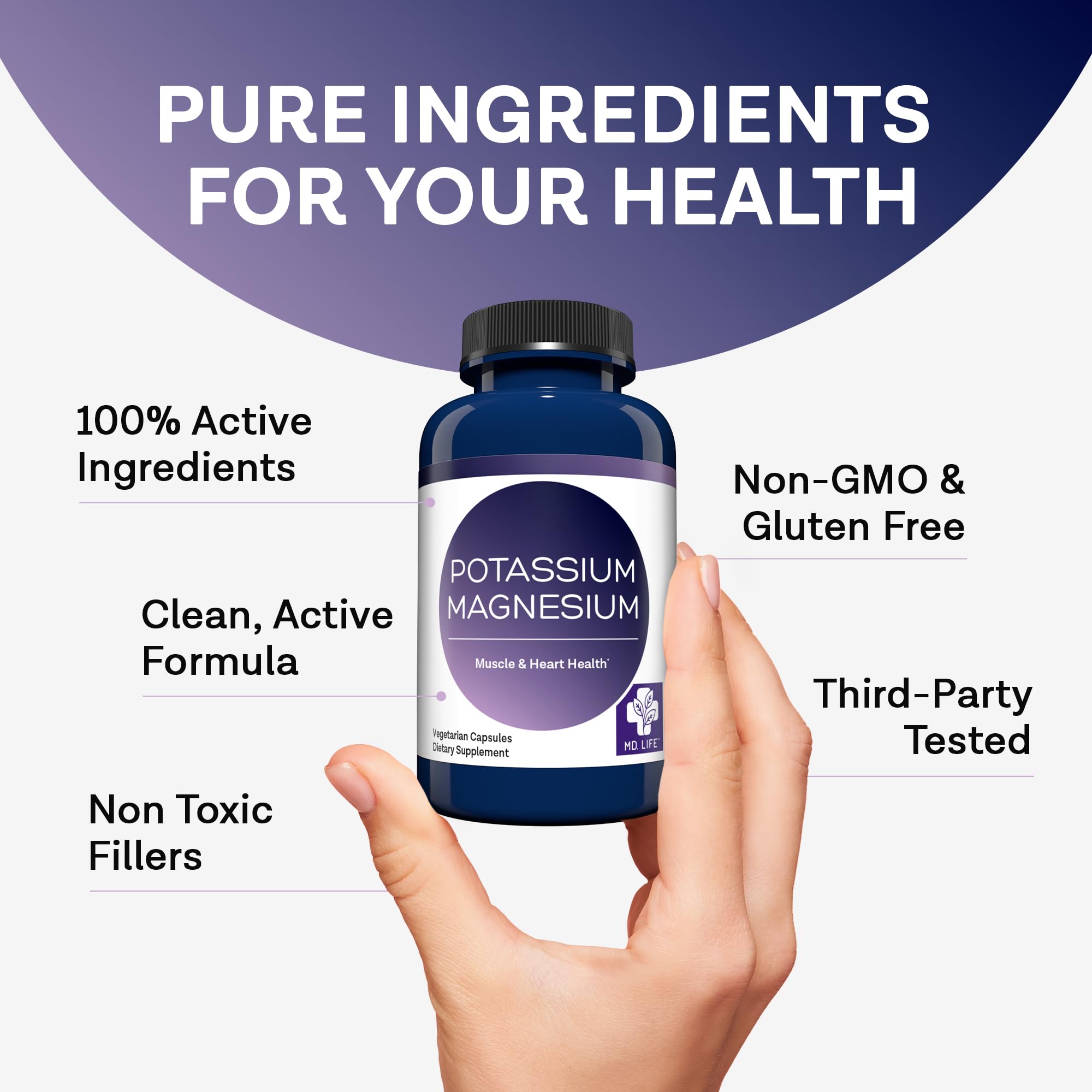 MD. Life Potassium Magnesium Supplement - 30 Capsules - High Absorption Magnesium Complex - Potassium Supplement to Support Vascular Health & Leg Cramp MD.LIFE Au supplements