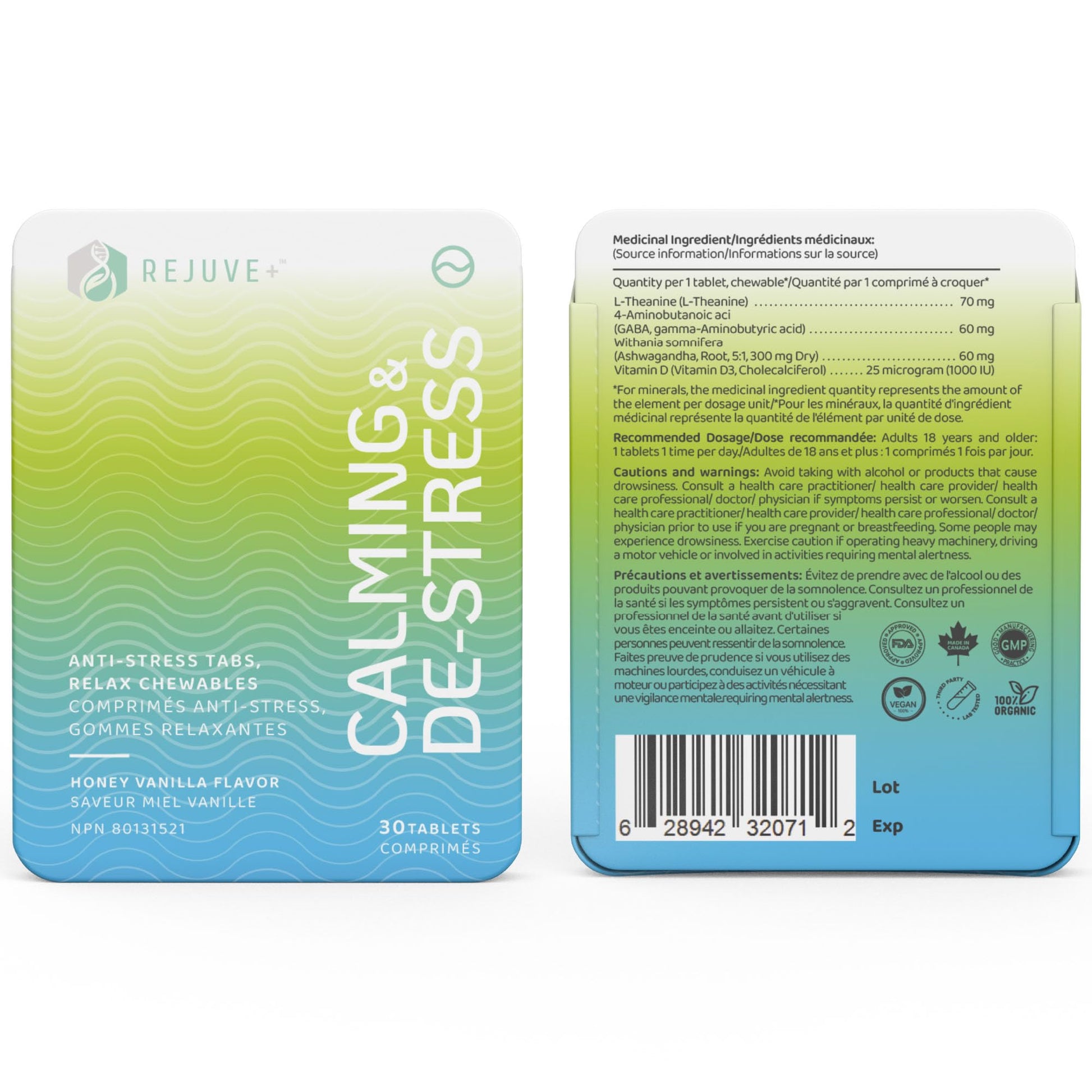 REJUVE+ Calm & Destress Nootropic Supplement – Brain Boost | L-Theanine, GABA, Ashwagandha, Vitamin D | Natural Stress Relief & Relaxation | Sleep Enhancer | Mood Enhancer | Honey Vanilla Flavor (1) REJUVE+ Au supplements