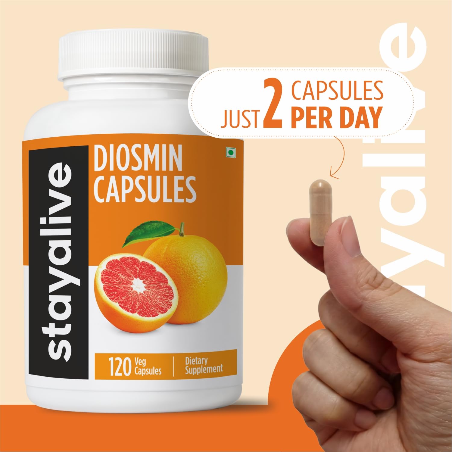 STAY ALIVE Pure Diosmin Complex 1000mg Formula, 120 Capsules, Citrus Bioflavonoids Rich Fruit Extract, 2 Month Supply, 100% Vegetarian, Non-GMO & Gluten Free Diosmin Supplement STAY ALIVE Au supplements