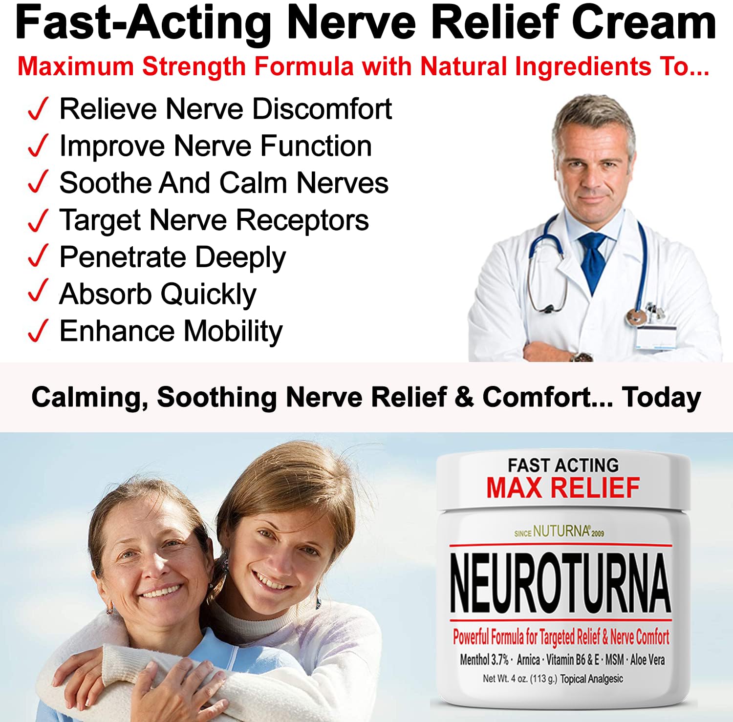 Neuropathy Nerve Cream - Fast Acting for Feet Hands Legs Toes - Ultra Strength Menthol, Arnica, Aloe Vera, MSM, Natural Soothing Nerve Comfort - Extra Large 8 oz Nuturna Au supplements