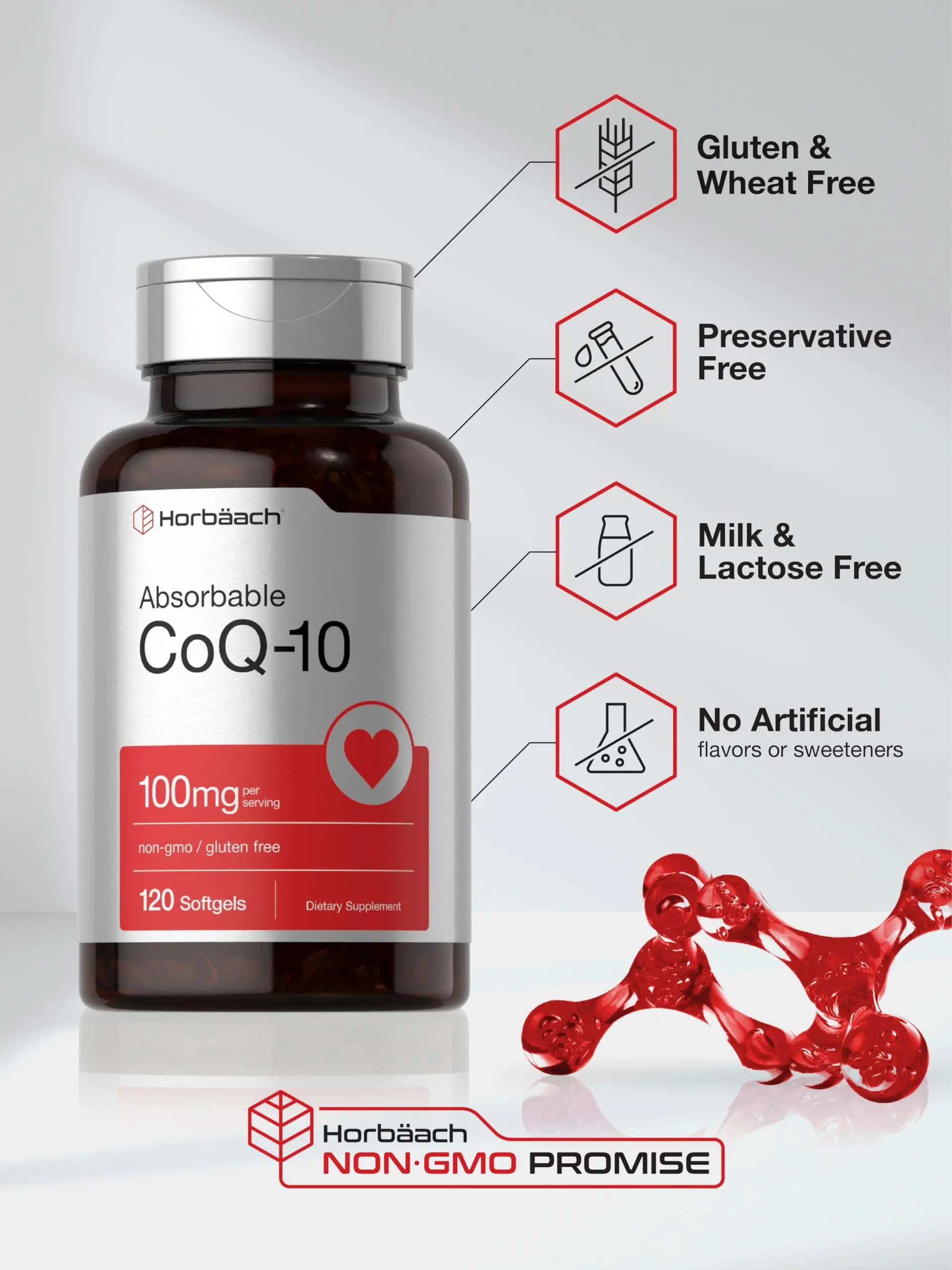 Horbäach CoQ10 100mg Softgels | 120 Count | Non-GMO and Gluten Free Supplement Horbäach Au supplements