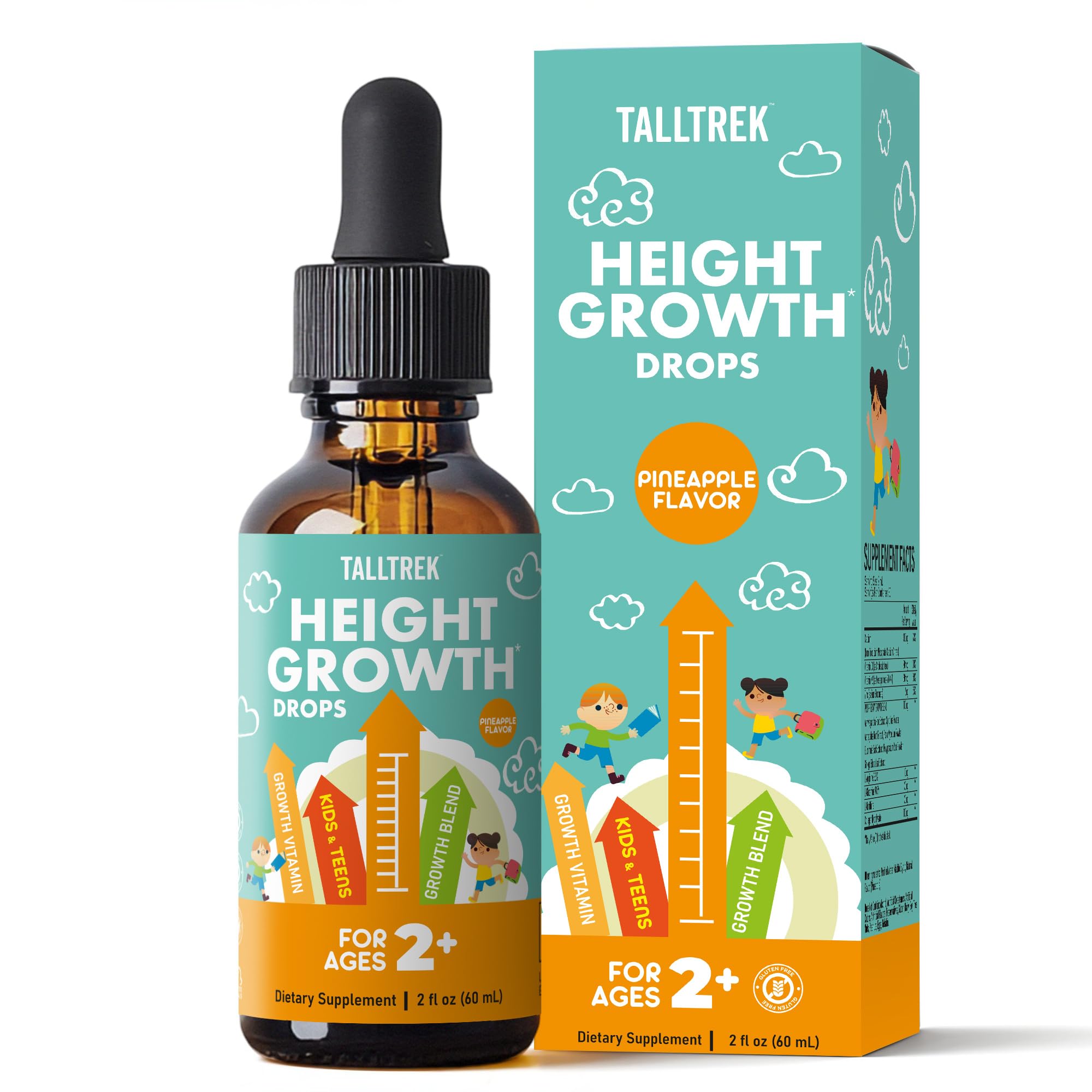 TallTrek Height Growth Supplement Drops for Kids - Teens Bone Growth Height Increase and Maximizer Immune Health Drops with Vitamins D3 K2 Zinc & Calcium - Gluten Free Vegan Pineapple Flavor TallTrek Au supplements
