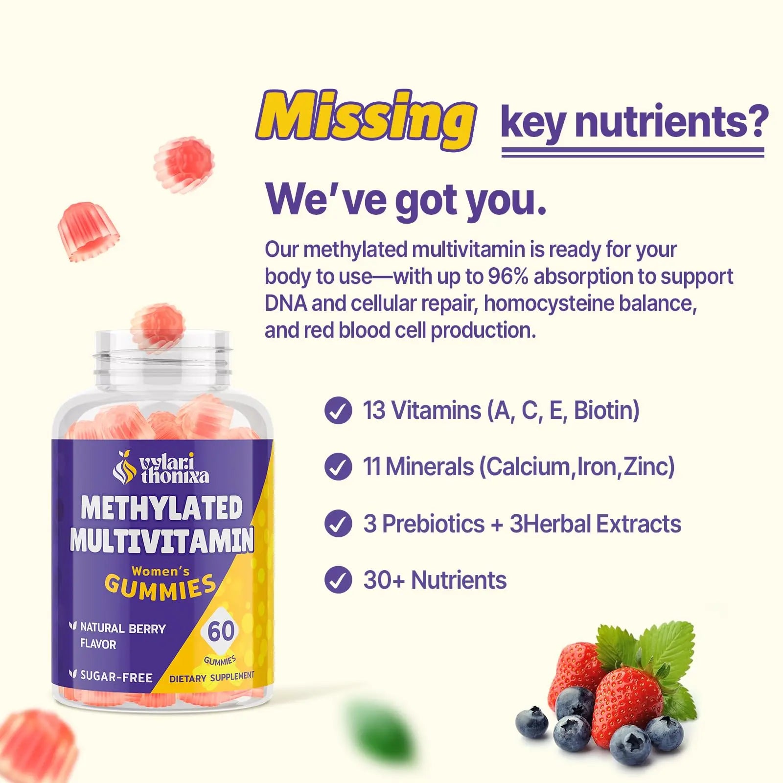 Vylarithonixa Methylated Multivitamin Gummies for Women – MTHFR Supplement Contains Methylfolate, Methylated B12, TMG & Vitamins A C E K – Energy, Immune & Skin Support Vylarithonixa Au supplements
