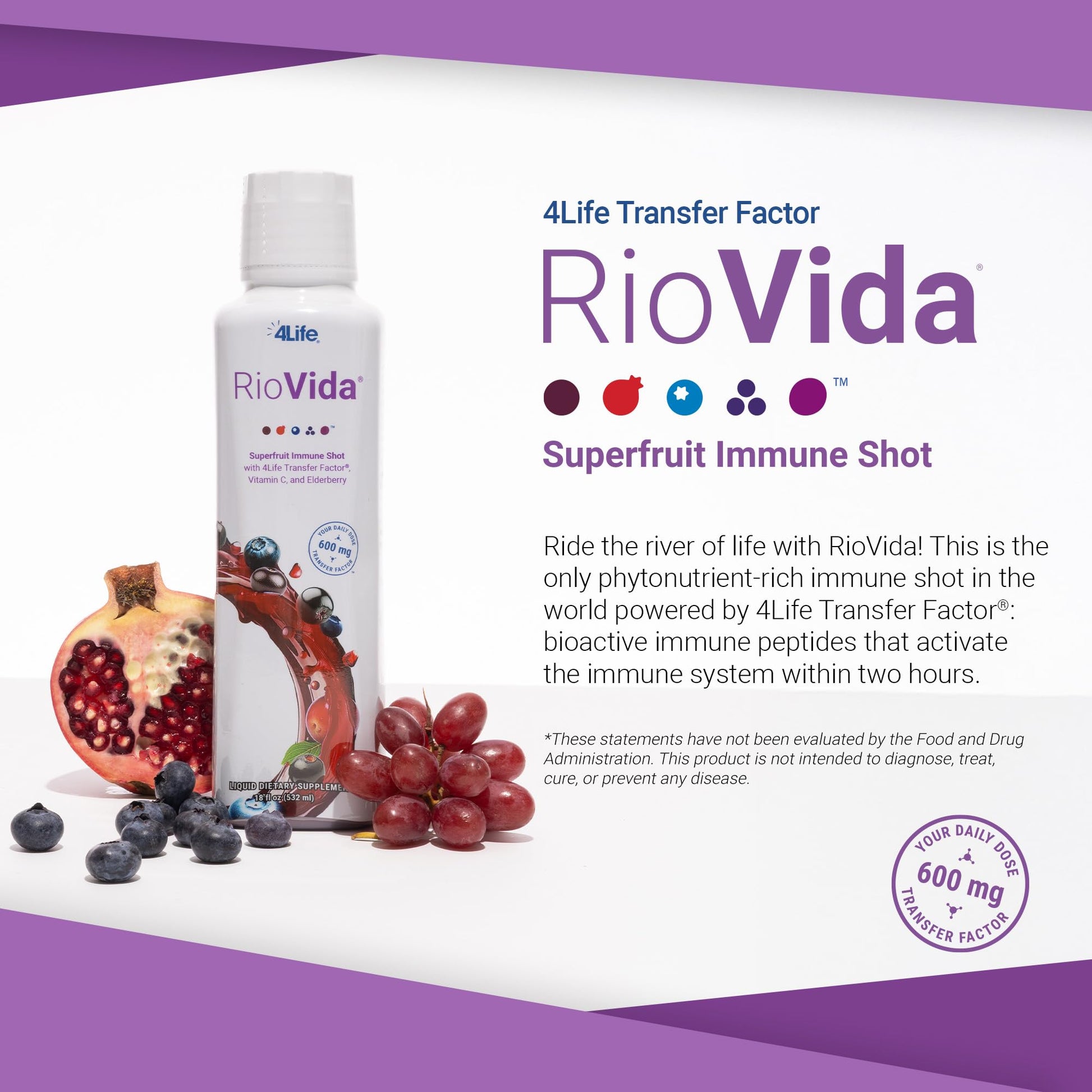 4Life Transfer Factor RioVida Tri-Factor Formula - Liquid Immune and Health Support with Vitamin C, Elderberry, Aronia Berry, Macqui, Blueberry, and Acai - Single Pack 4Life Au supplements