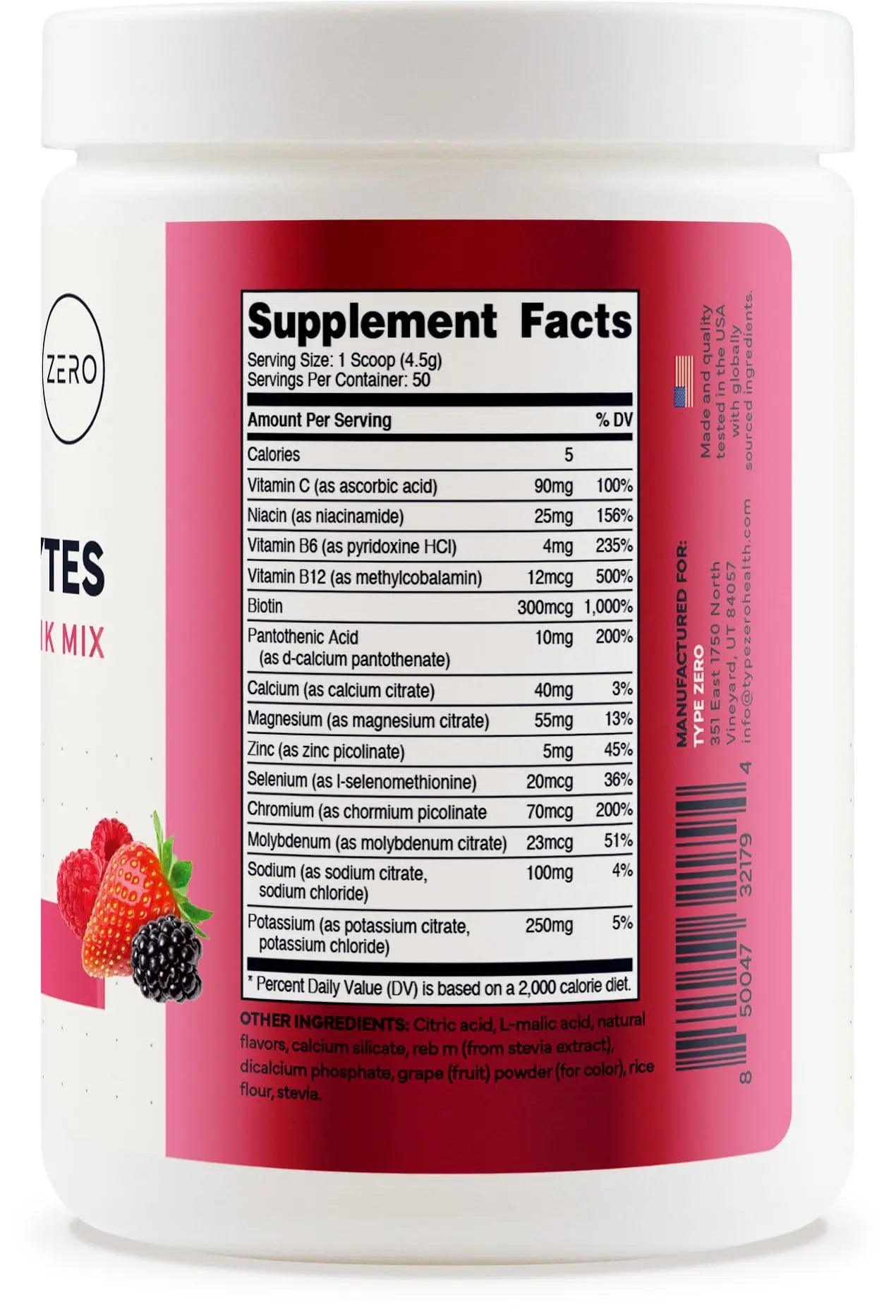 Type Zero Clean Electrolytes Hydration Powder Drink Mix + 14 Essential Vitamins & Minerals - Sugar Free, Zero Artificial Ingredients - Mixed Berry Flavor, 50 Servings Type Zero Au supplements
